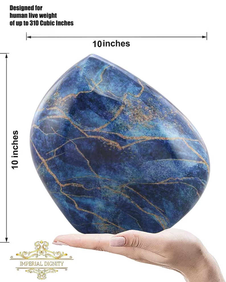 Blue Marble Rock Urn – Handcrafted Solid Metal Mountain/ Rock Cremation Urn
