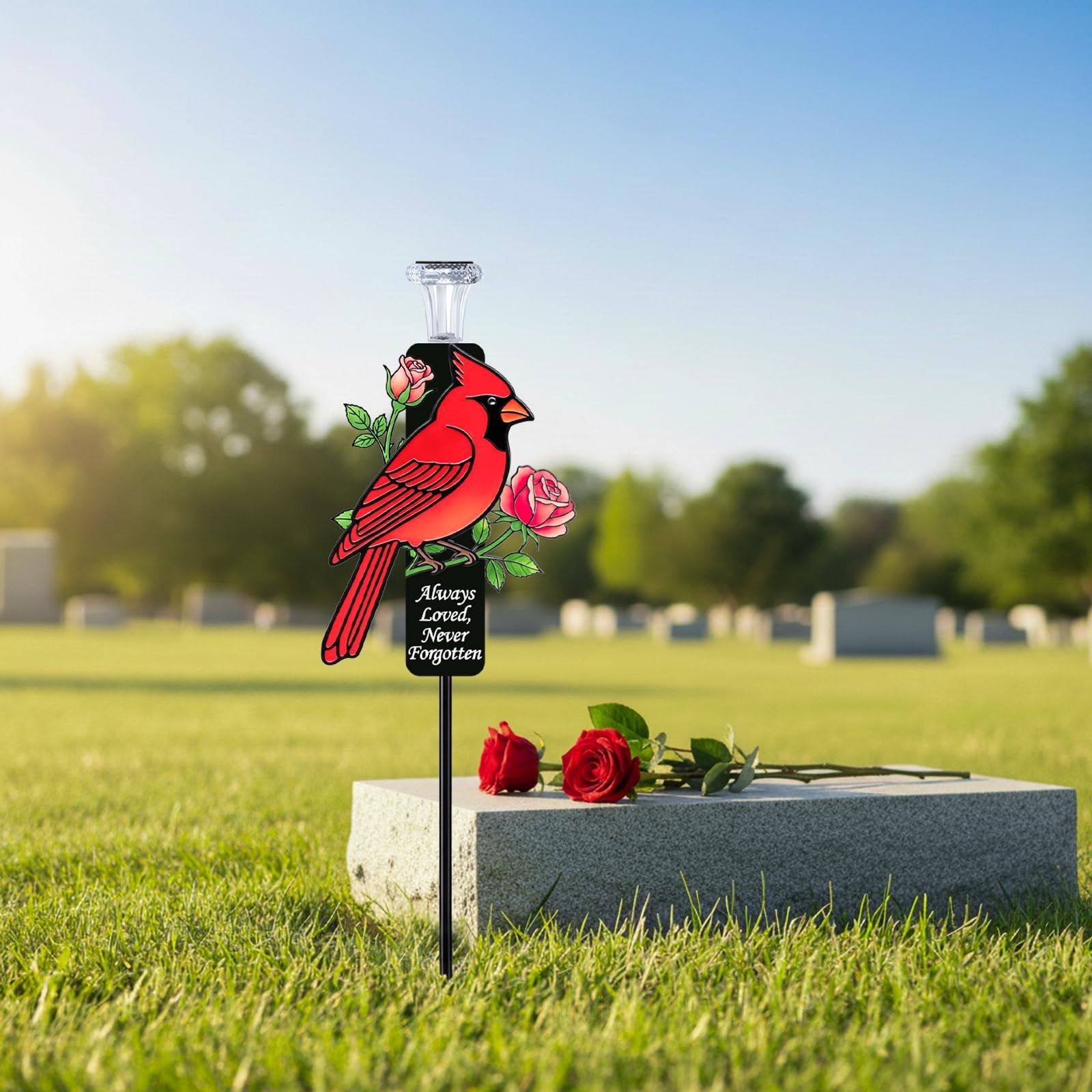 Solar Cardinal Memorial Stakes – LED Cemetery Decorations, Sympathy Gift for
