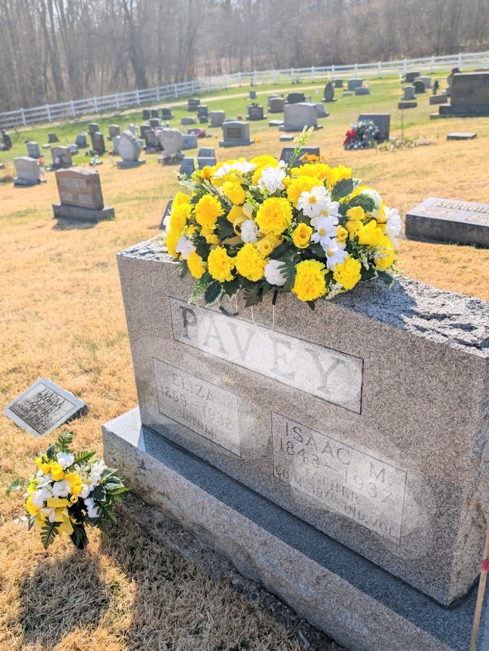 Yellow and White Cemetery Saddle Vase Set, Carnations Headstone Saddle