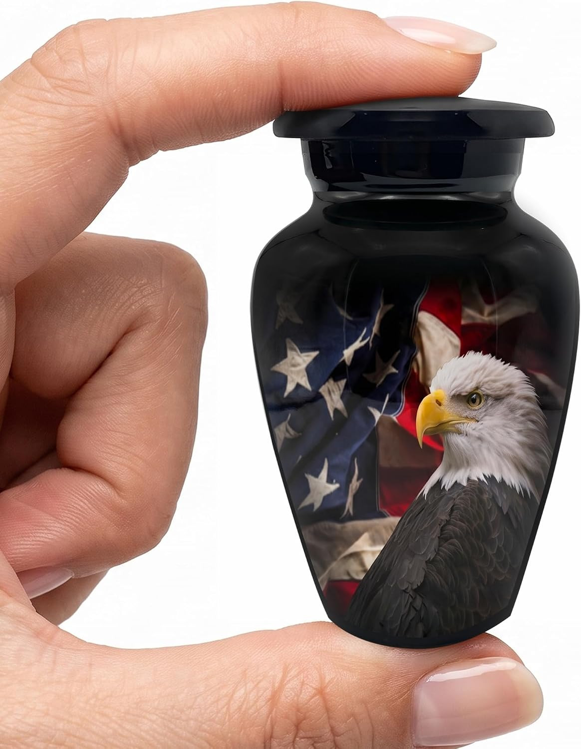 Patriotic Hearts Eagle Keepsake Urn for Human Ashes | American Flag Cremation Ur