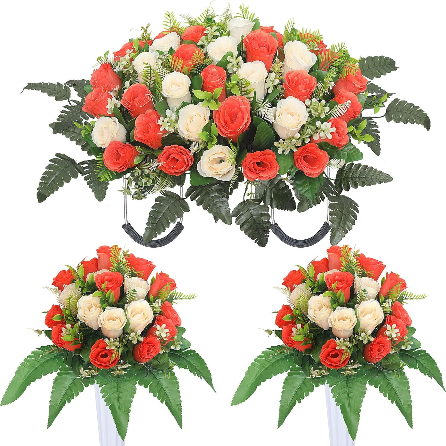 Artificial Flower Saddle Set with Roses and Vases Outdoor Floral Decoration Set