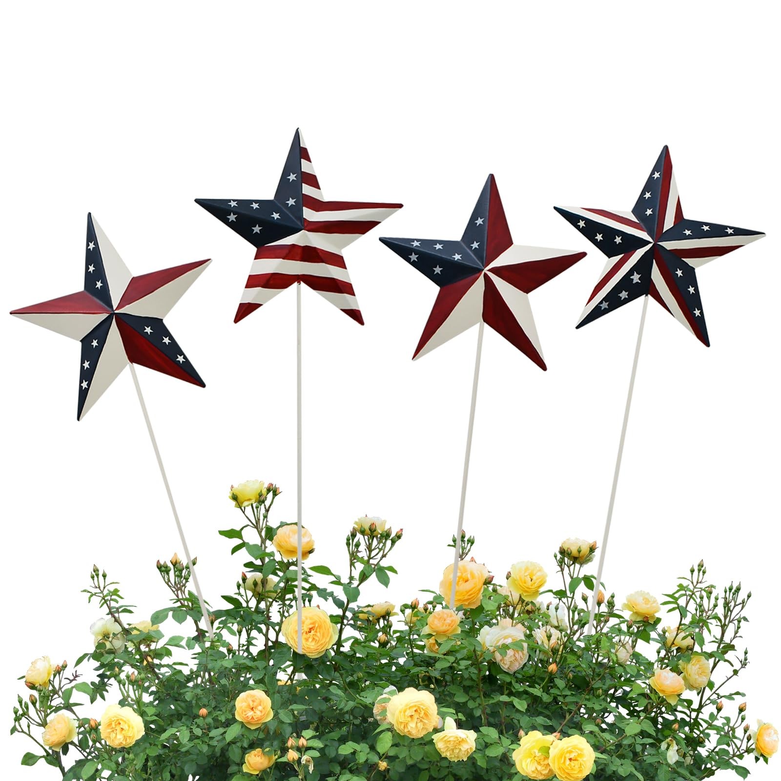Metal Garden Stake Set of 4 Patriotic Decor Yard Stakes 4th of July Lawn Art …