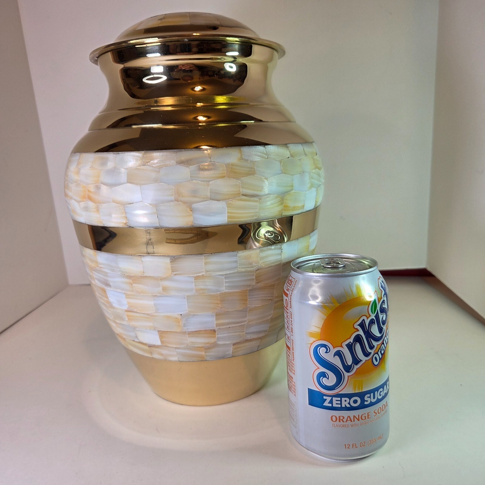 Large 12″ Brass Mother of Pearl Cremation Urn for Adult Ashes