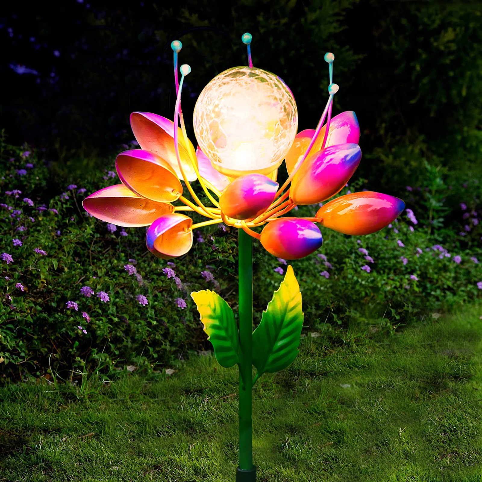 Solar Garden Decorations Metal Flower Stake Lights for Outdoor Spaces