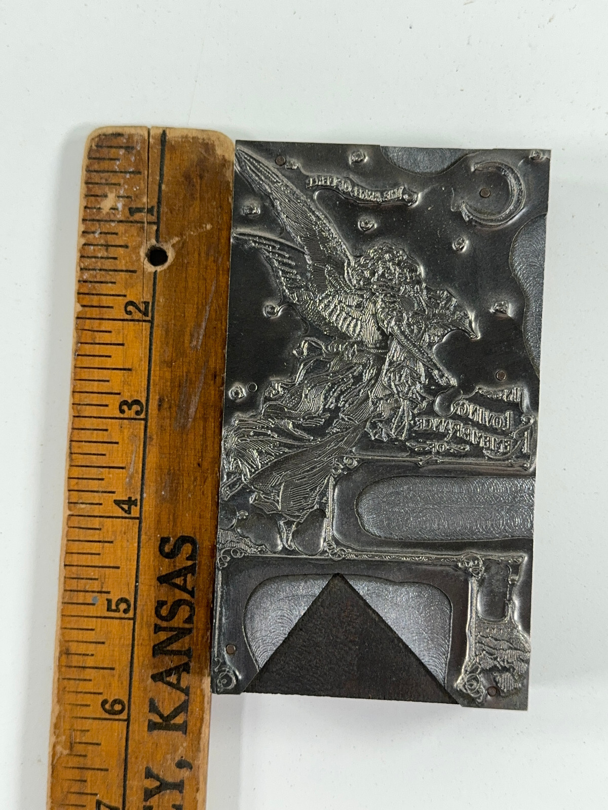 1890 H.F. Wendell Memorial Funeral Printing Plate Leipsic OH Angel Trumpet Moon
