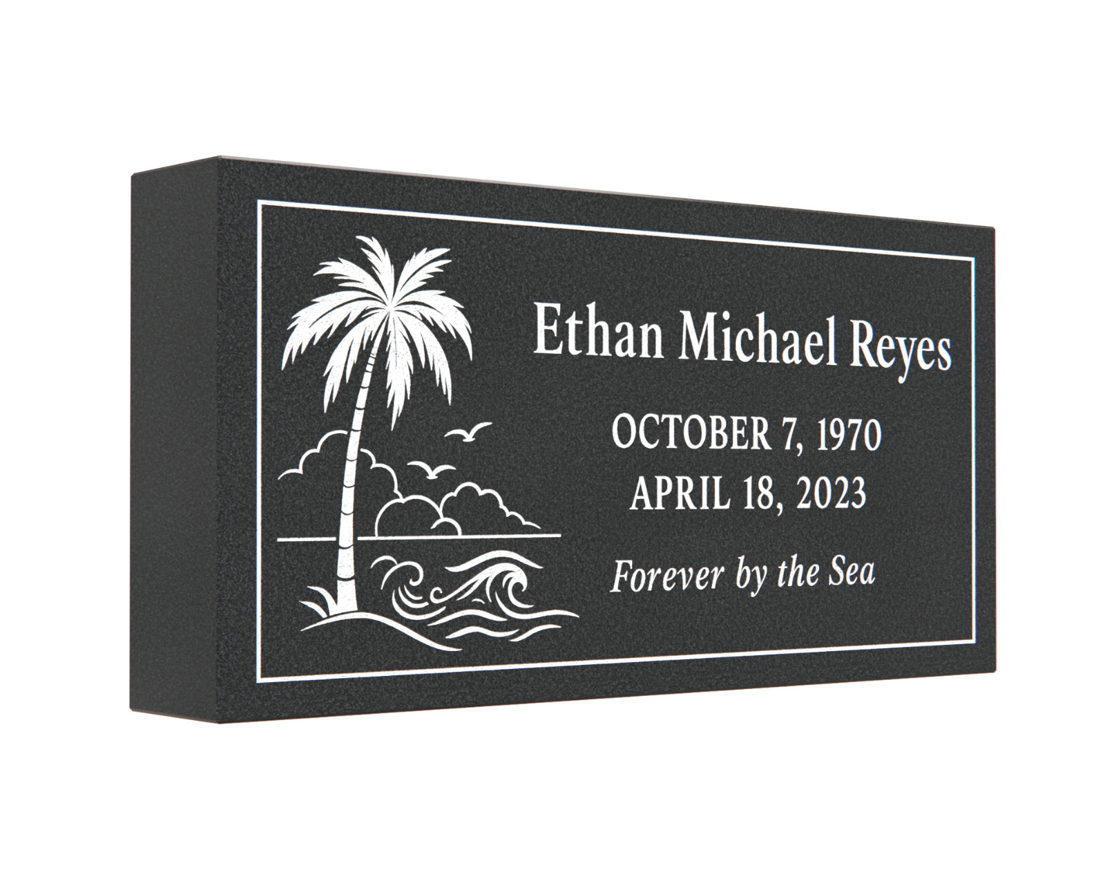Custom Engraved Black Granite Headstone 24x12x4 – Flat Grave Marker with Palm