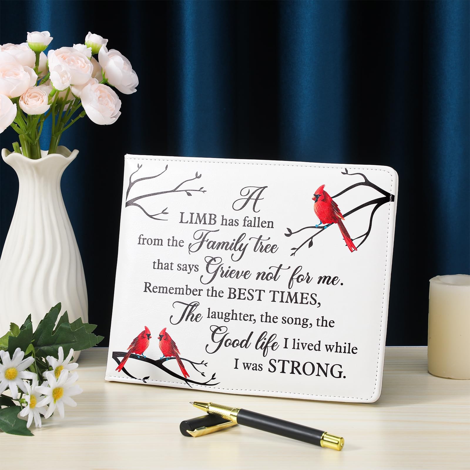 Patelai Funeral Guest Book with Pen Memorial 8.7 x 7.1 inches, mainly white