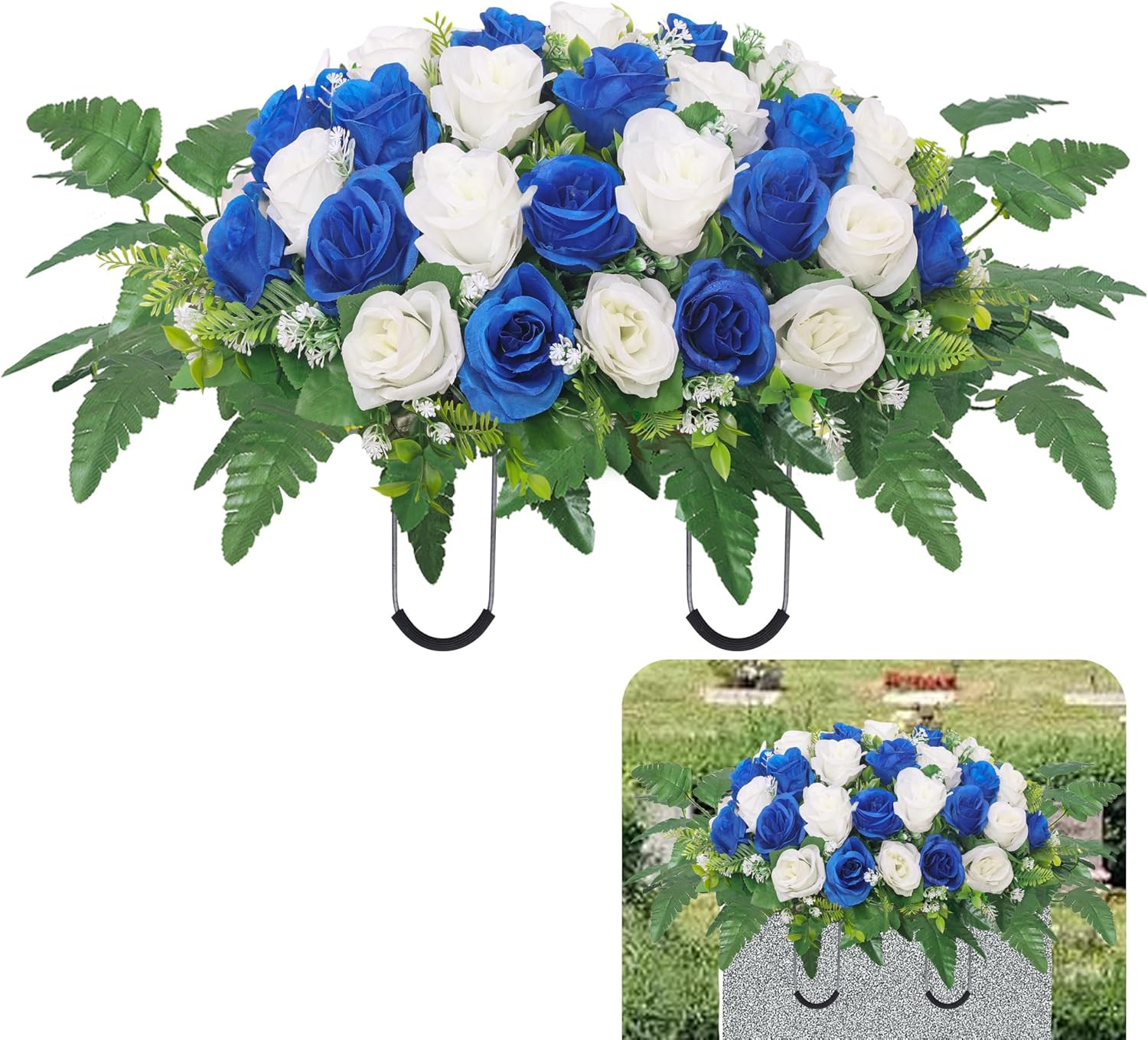 Dark Blue Artificial Flower Saddle for Cemetery Headstone Decorations