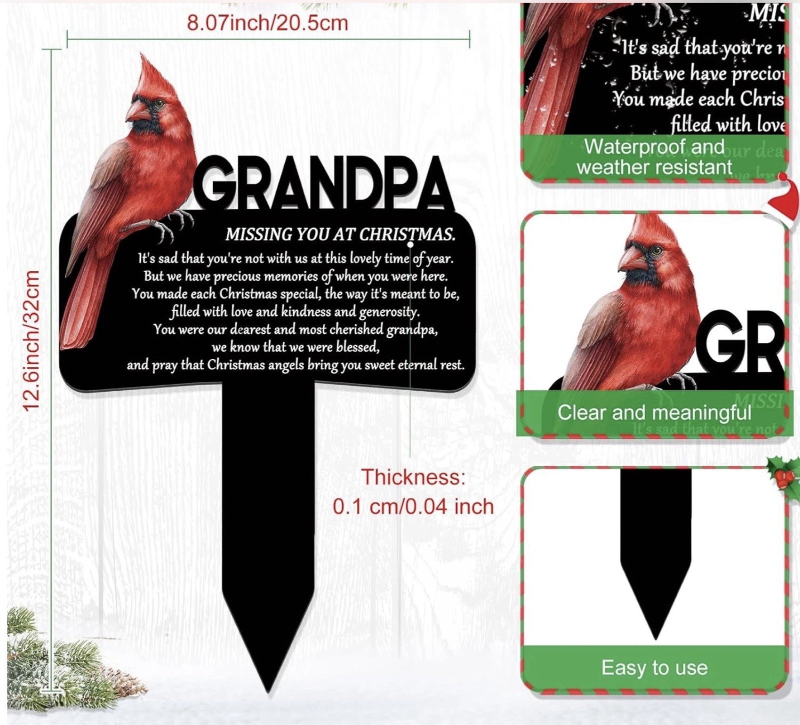 Christmas Grave Decorations for Cemetery Cardinal Memorial Metal Gift Markers