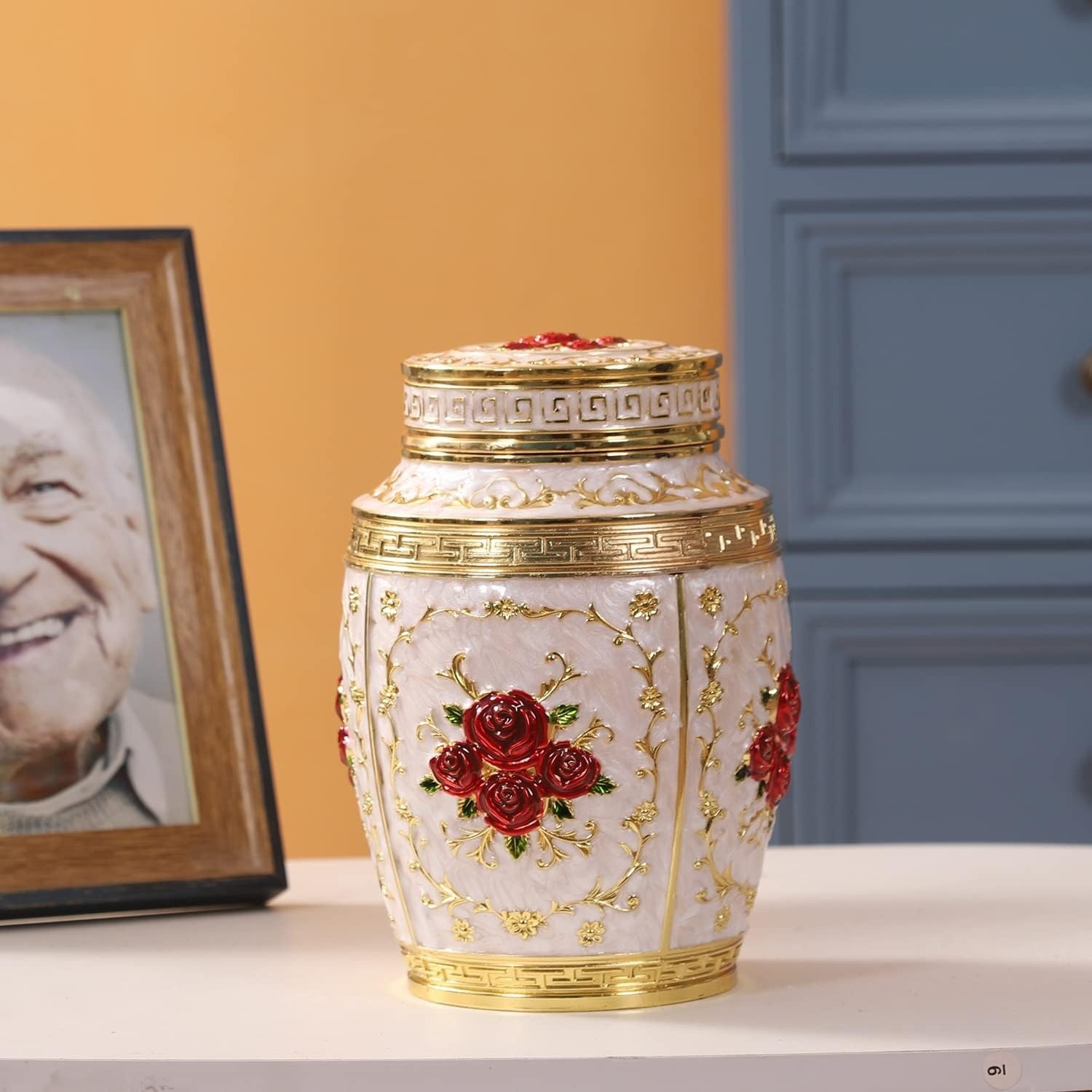 Medium Urn for Human Ashes – Rose Cremation Urn for Ashes Women Mom, Metal, Zinc