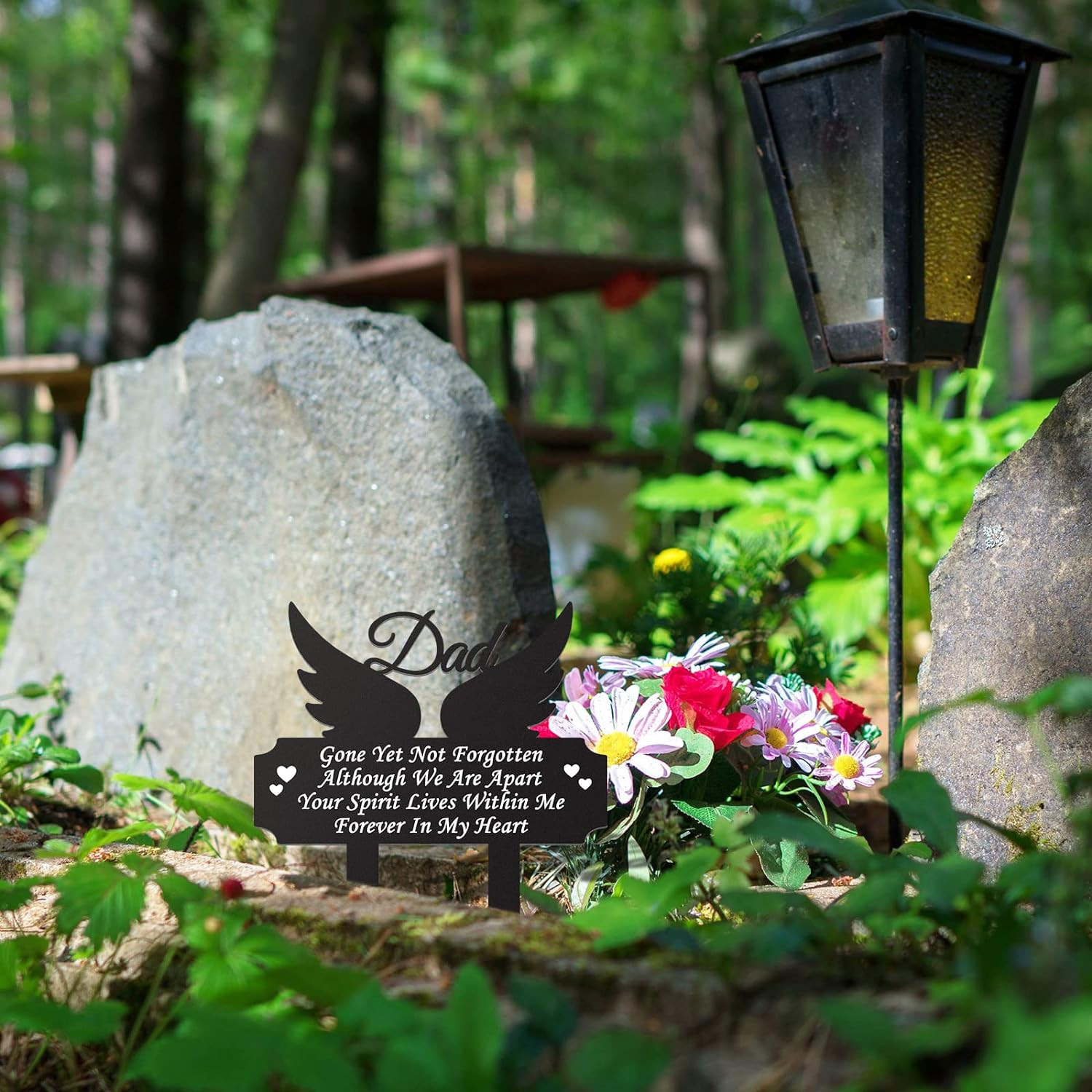 Buryeah Memorial Stakes Grave Decorations for Cemetery Metal Memorial Grave Mark
