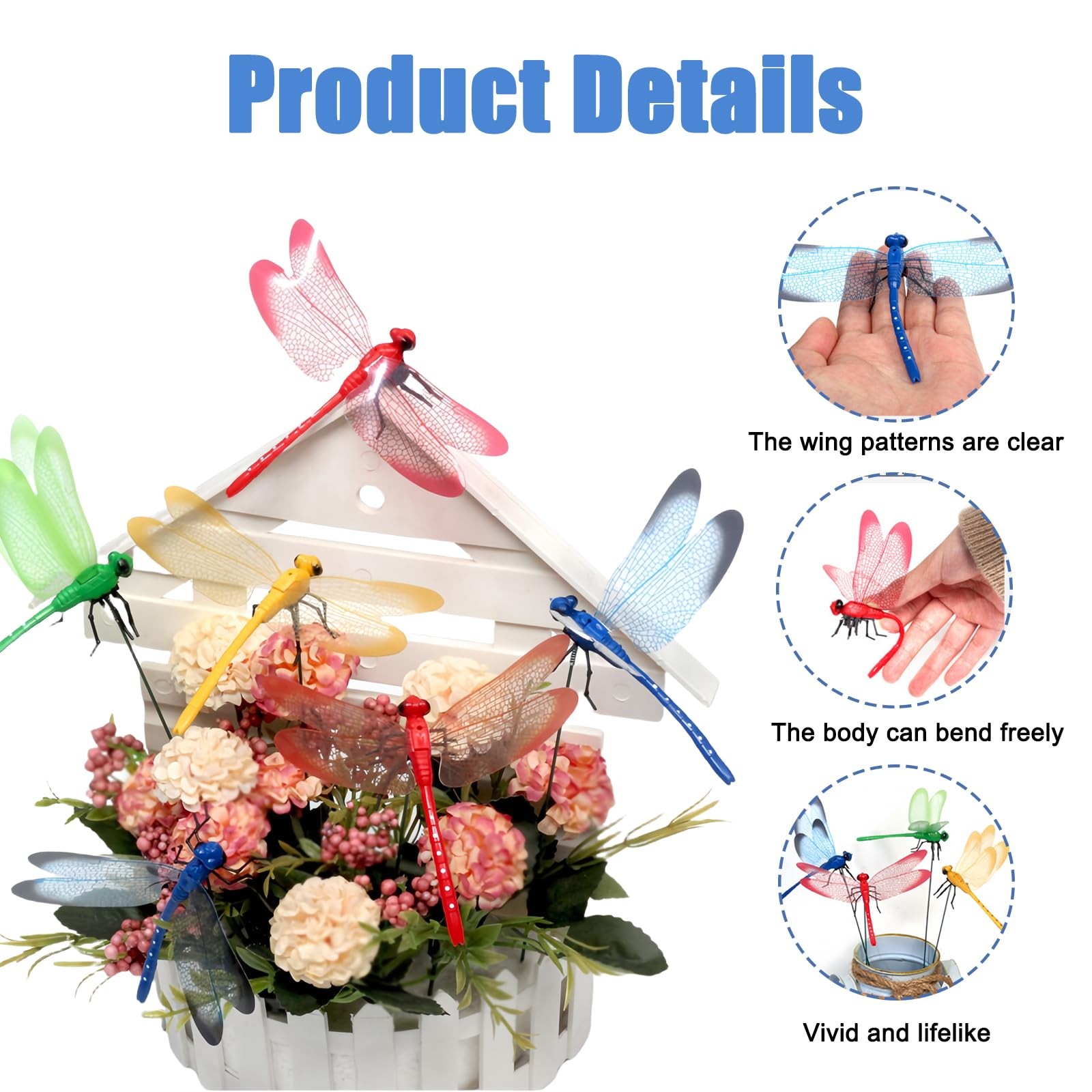 3D Dragonfly Garden Stakes Colorful PVC Decor for Indoor Outdoor Plants