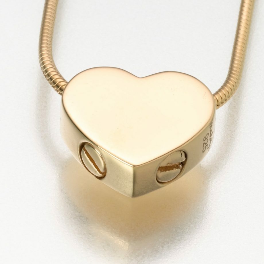 Gold Vermeil Double Chamber Slide Heart Memorial Pendant Funeral Cremation Urn