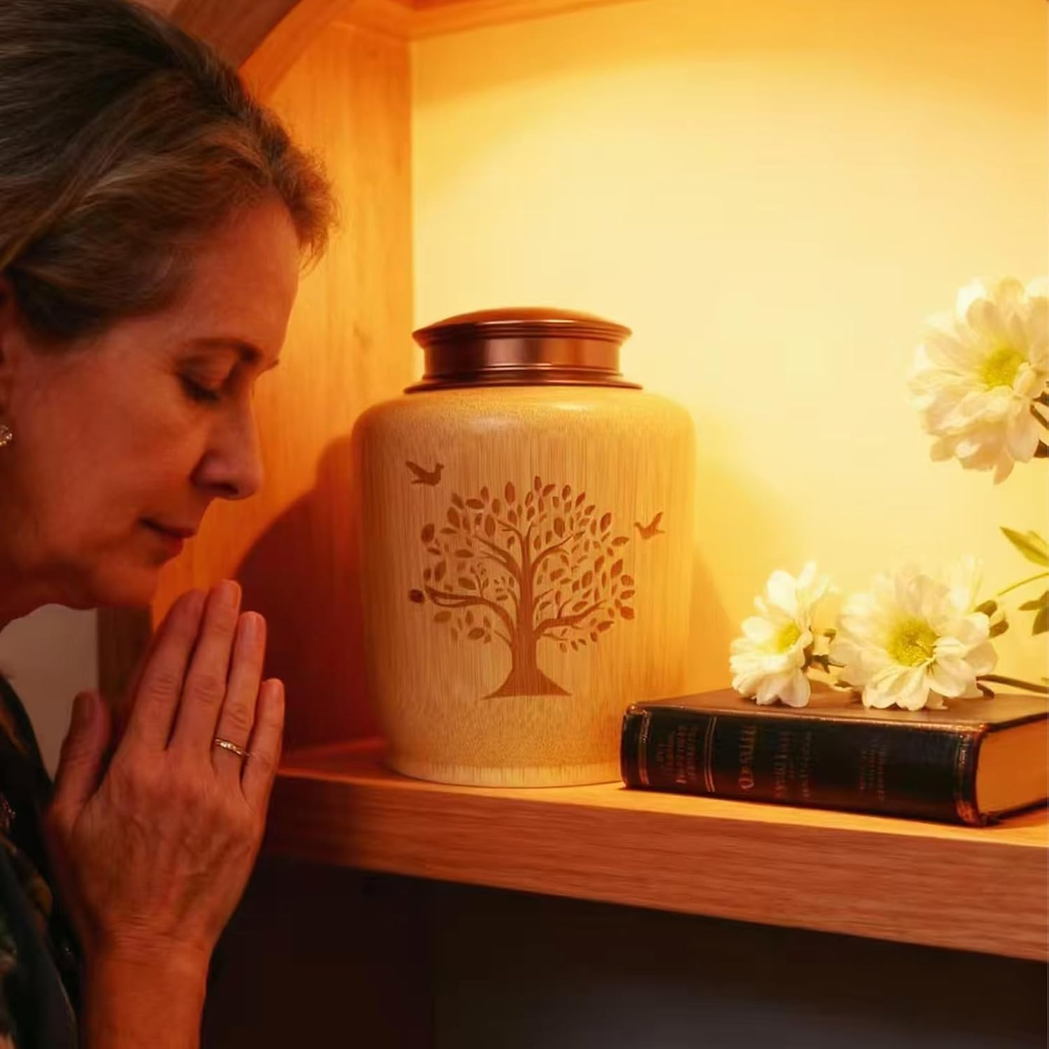 Bamboo Cremation Urns for Human Ashes Adult Male Female, Tree of Life Decorative
