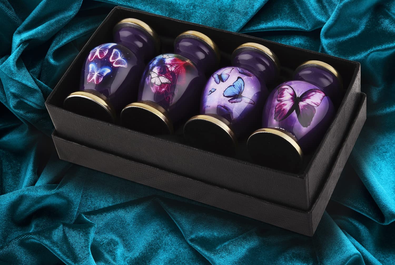 BOLD & DIVINE Butterfly Theme Cremation Urns | Small (Set of 4), Dark Purple
