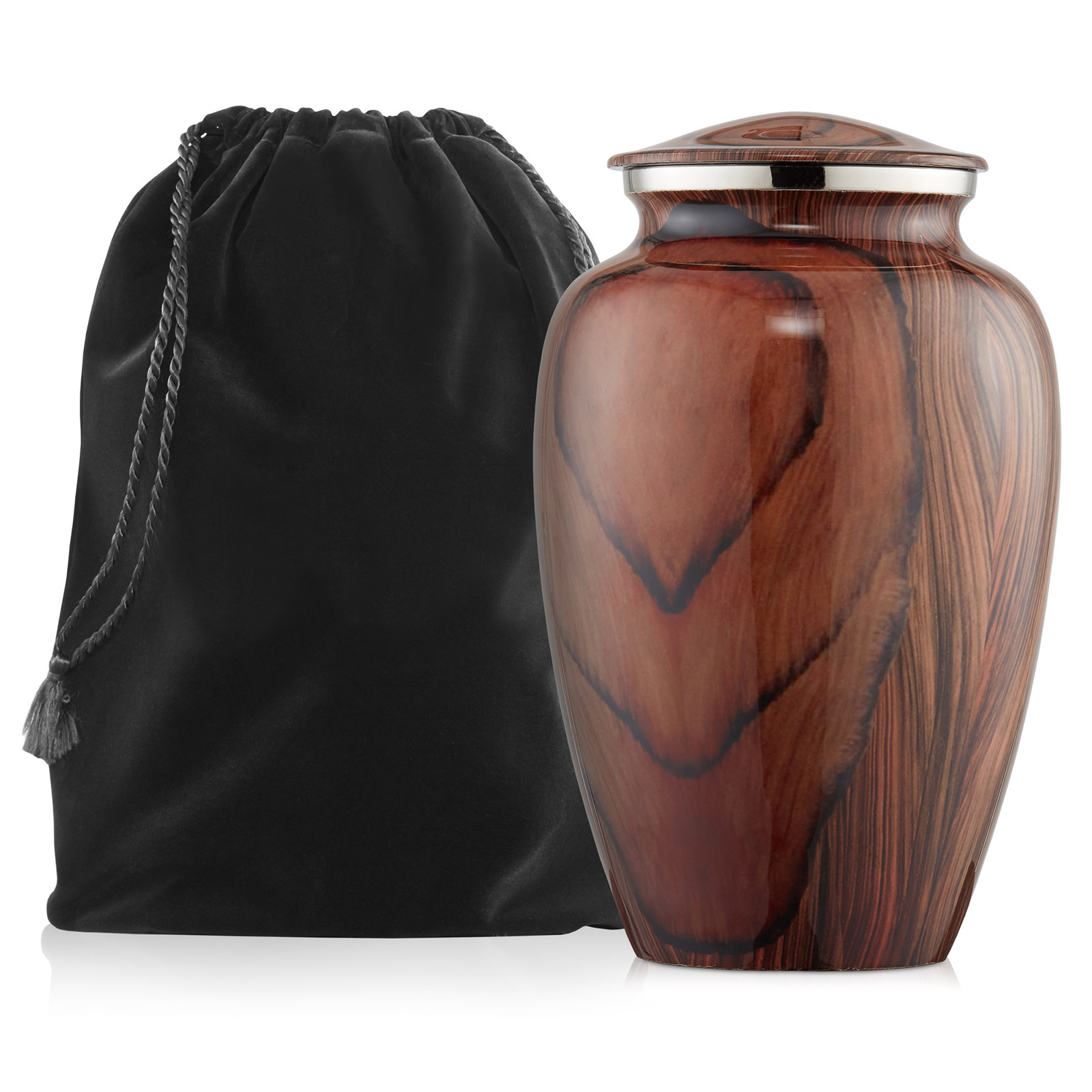 Adult Cremation Urn for Human Ashes – Cherry Wood Grain Finish with Velvet Bag