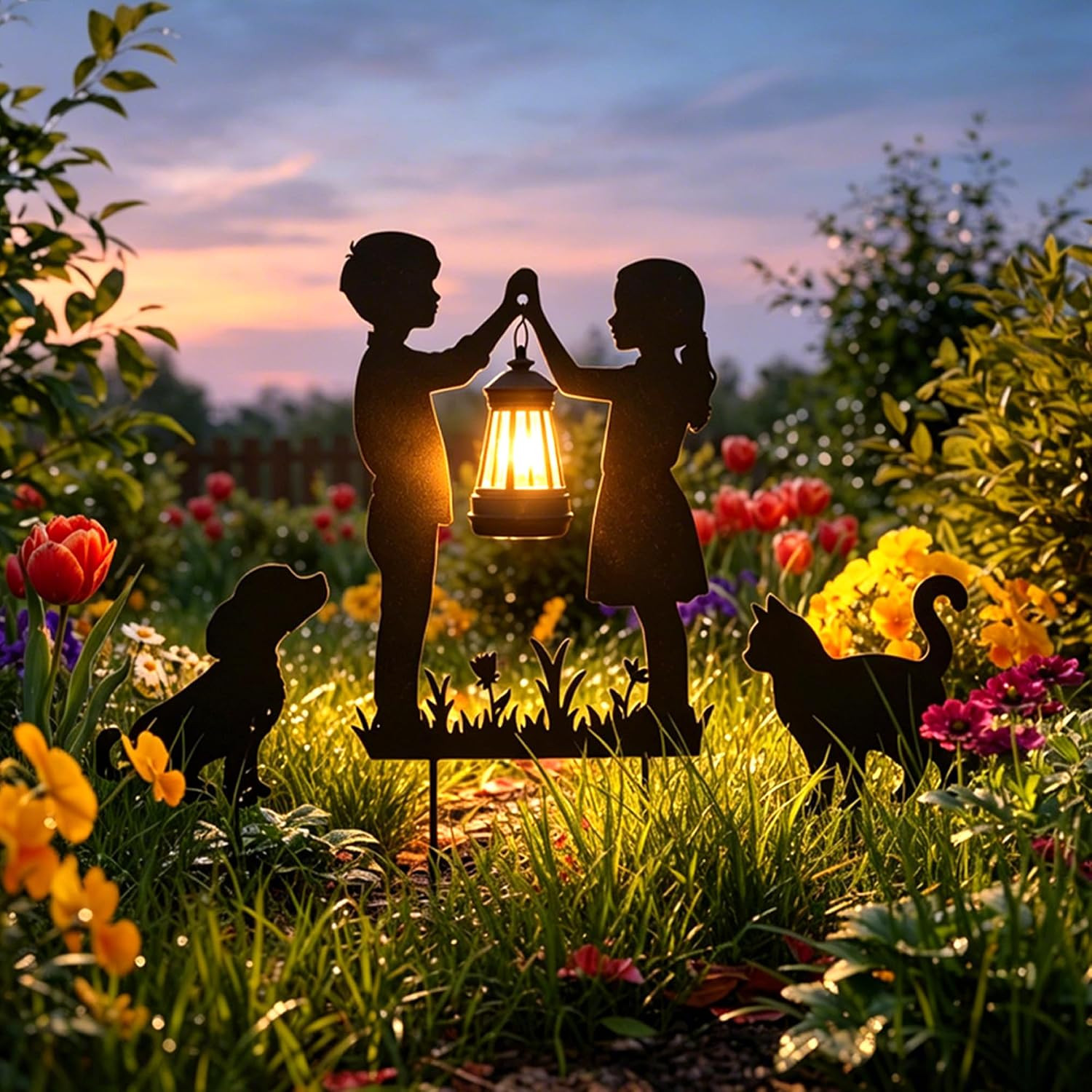 Boy Girl Cat Dog Solar Lights Outdoor Decorative Pathway Garden Decor Stake | Me