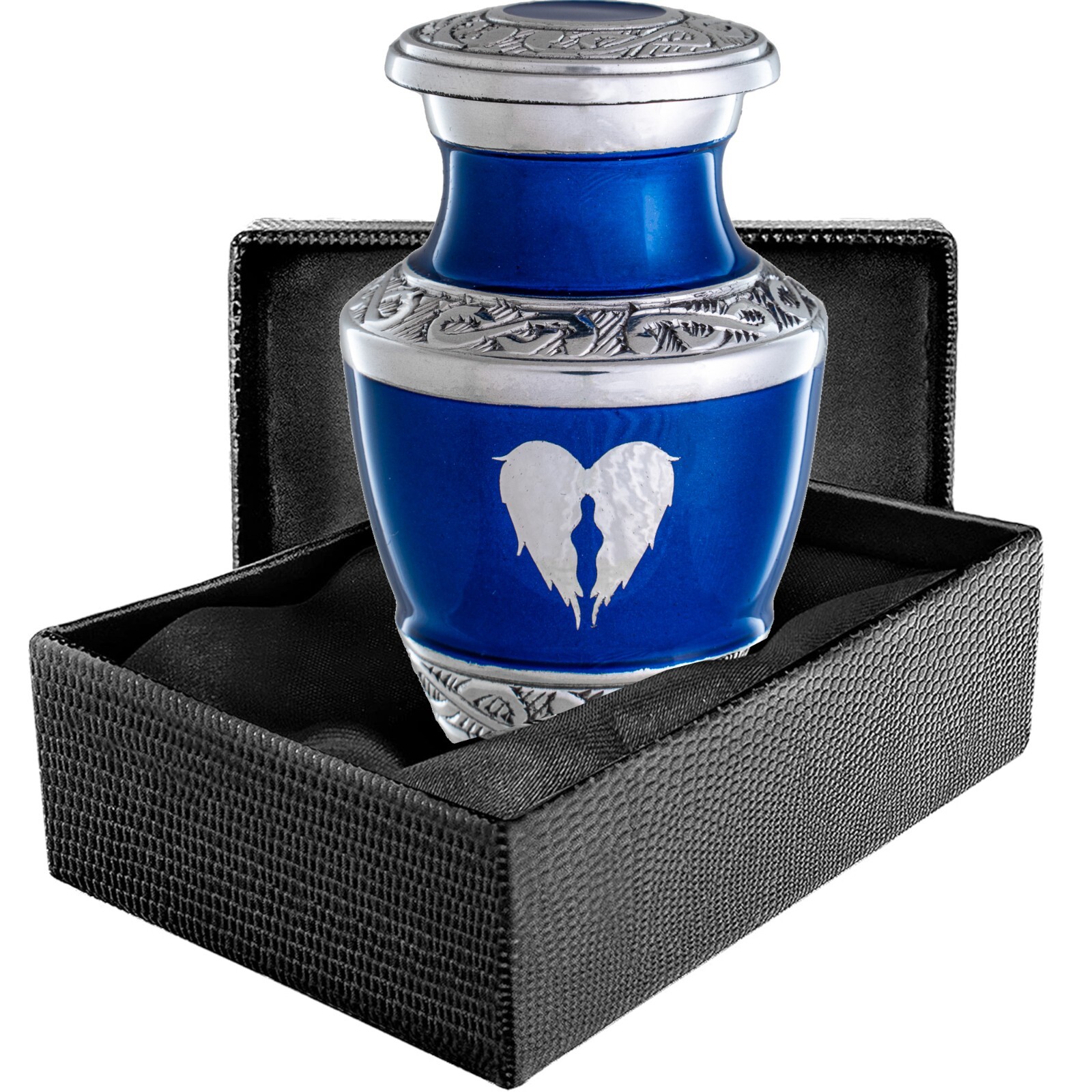 Small Blue Urn for Ashes Angel Wings – Blue Keepsakes Mini Urns with Heart