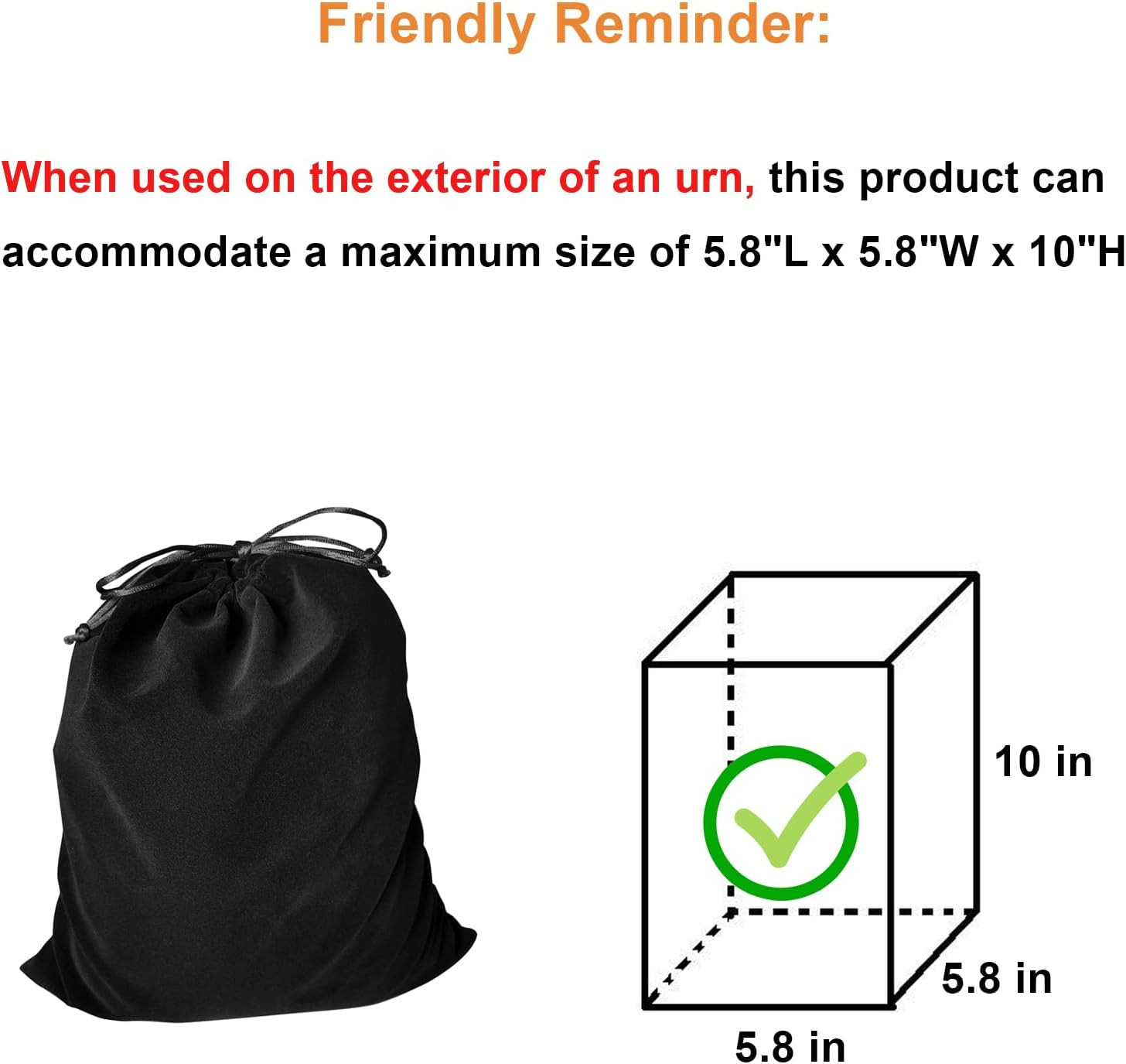 Black Velvet Cremains Urn Bag for Human Ashes – for Use inside the Urn – Size 12