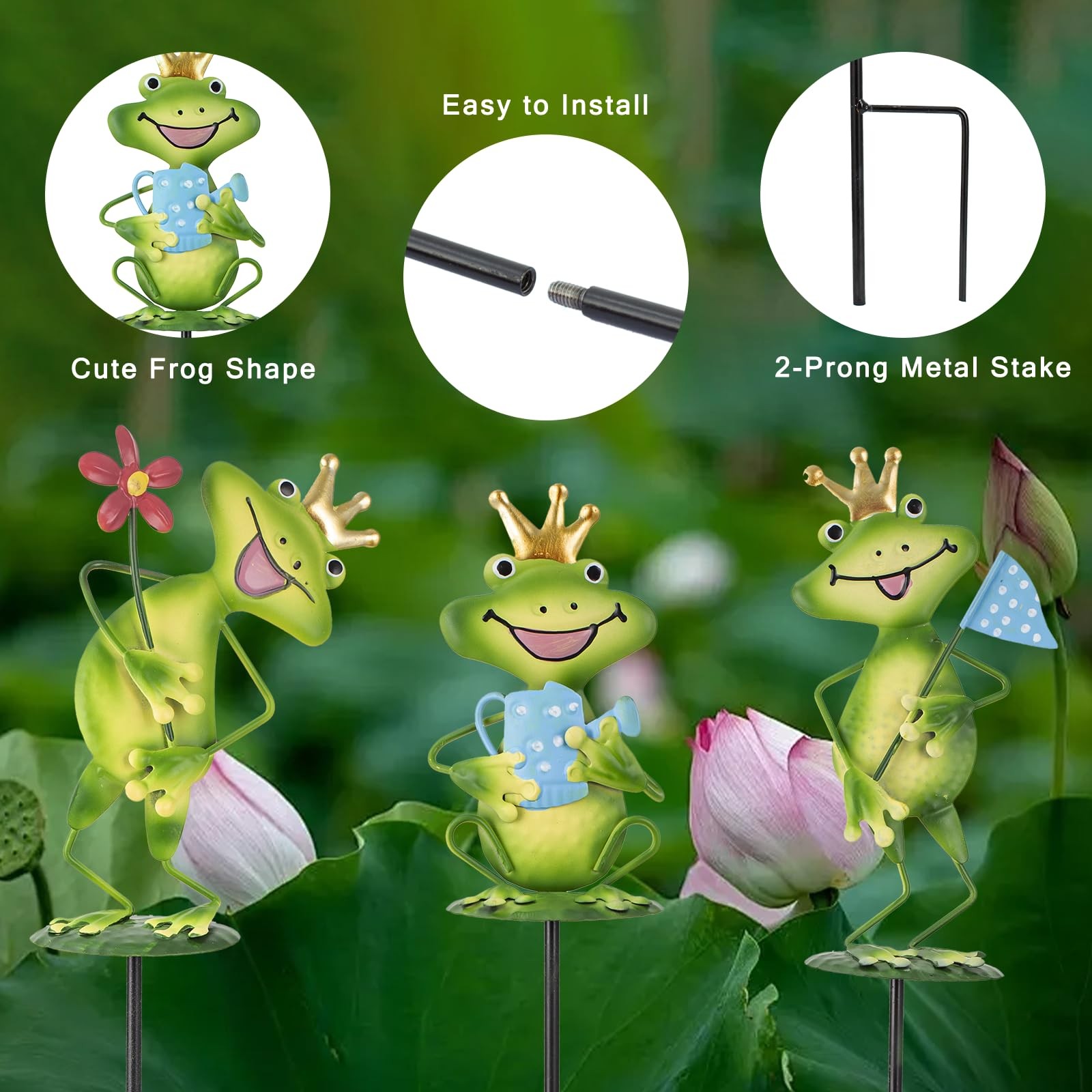 3 Pack Metal Garden Stakes, 21″ Frog Garden Stakes for Spring Decor, Metal Ya…
