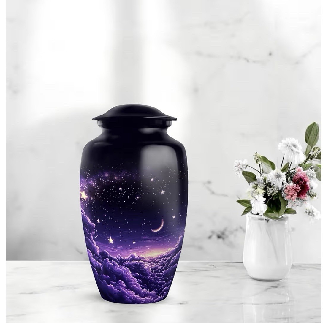 Large Cremation Urn for Adult Human Ashes Funeral Night Sky Stars Purple
