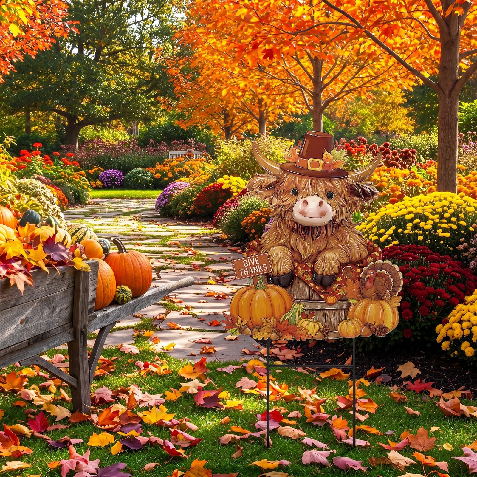 Fall Highland Cow Outdoor Decor Autumn Harvest Highland Cow Metal Garden Stak…