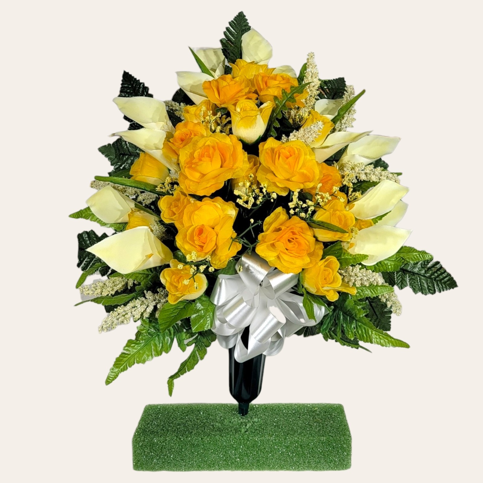 Jumbo Yellow Calla Lilies & Roses Cemetery Cone