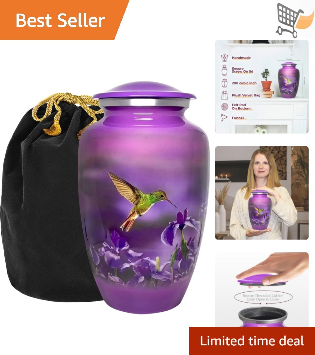 Large Aluminum Cremation Urn for Adults Hummingbird Pattern Polished 200 lb