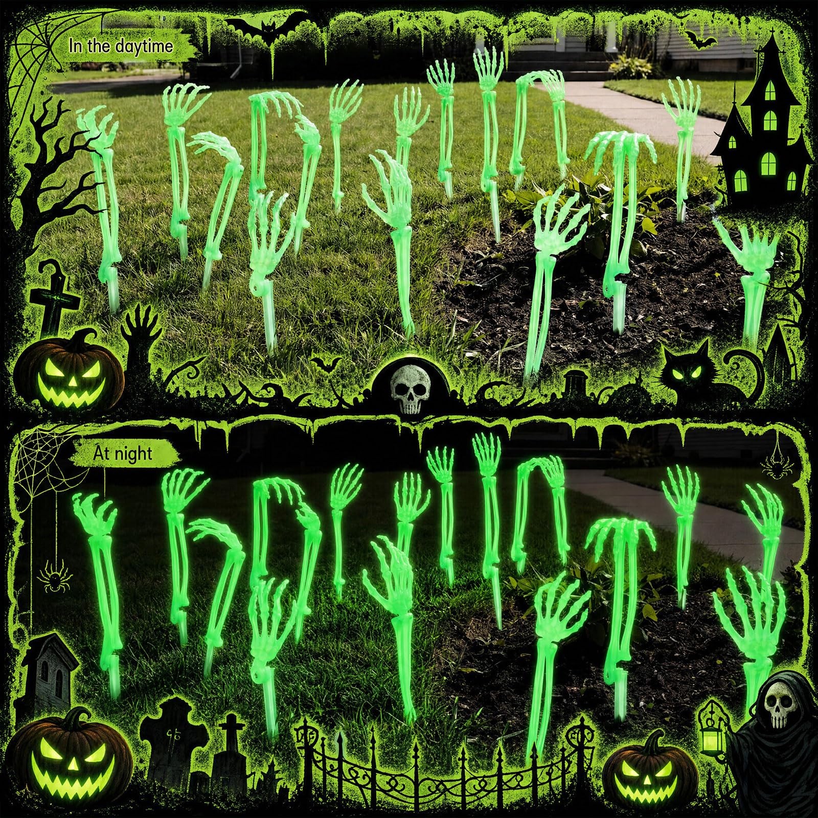 12 Pcs Halloween Luminous Skeleton Arm Decorations Glow in the Dark Realistic…