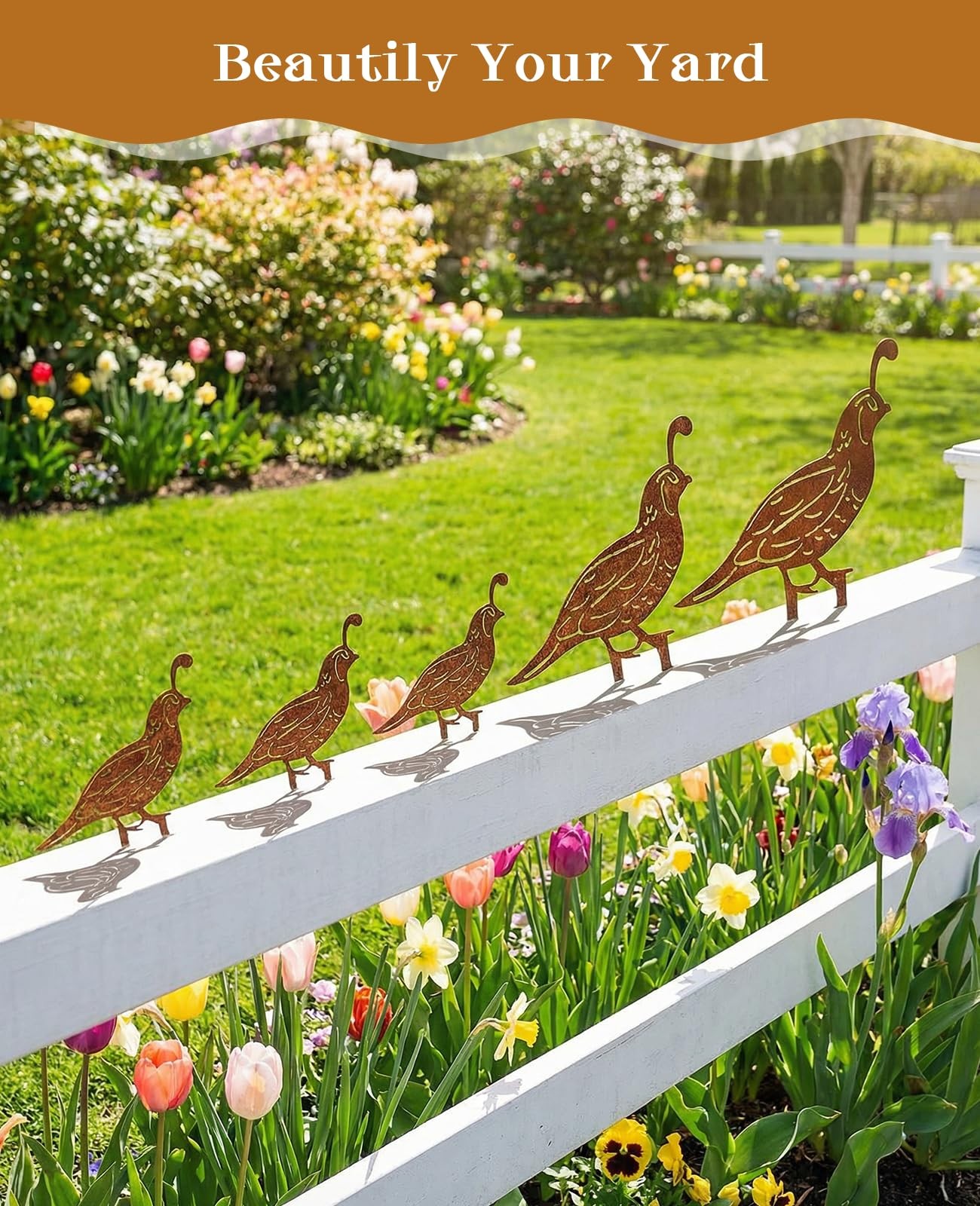 5PCS Metal Quail Yard Art Decor Stakes, Decorative Garden Stakes, Outdoor Cle…