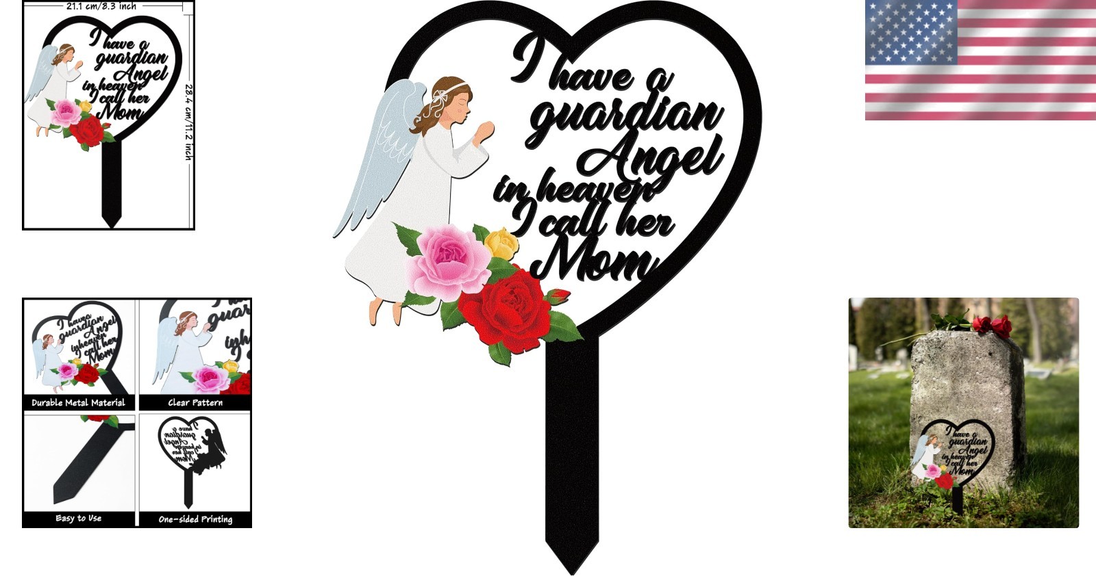 Elegant Black Angel Mom Grave Marker – Easy Installation & Lasting Tribute