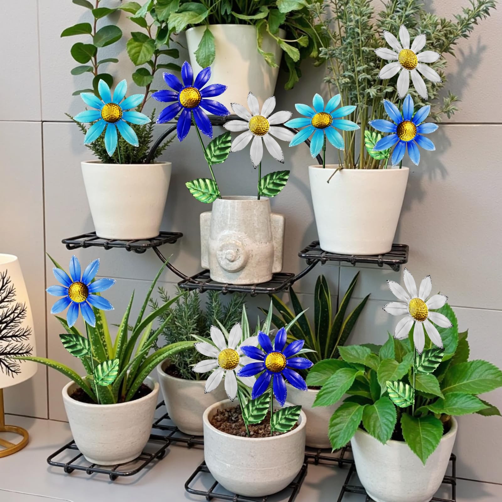 10 Pack 15.7″ Outdoor Flowers, Metal Yard Art, Metal Flowers for Outside, Gar…