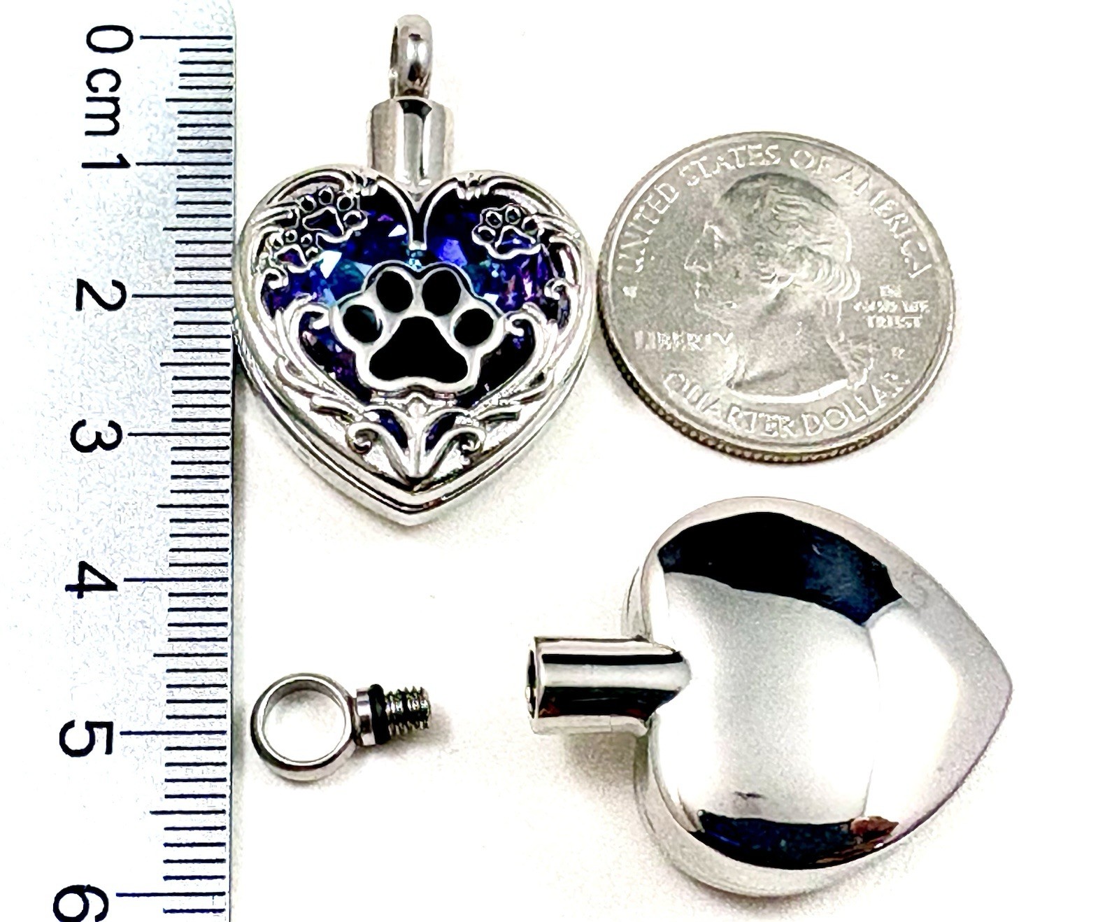 Keyring Urn .5″ Key Chain Pawprints Pet Cremation Pendant Ashes Dog Cat Purple