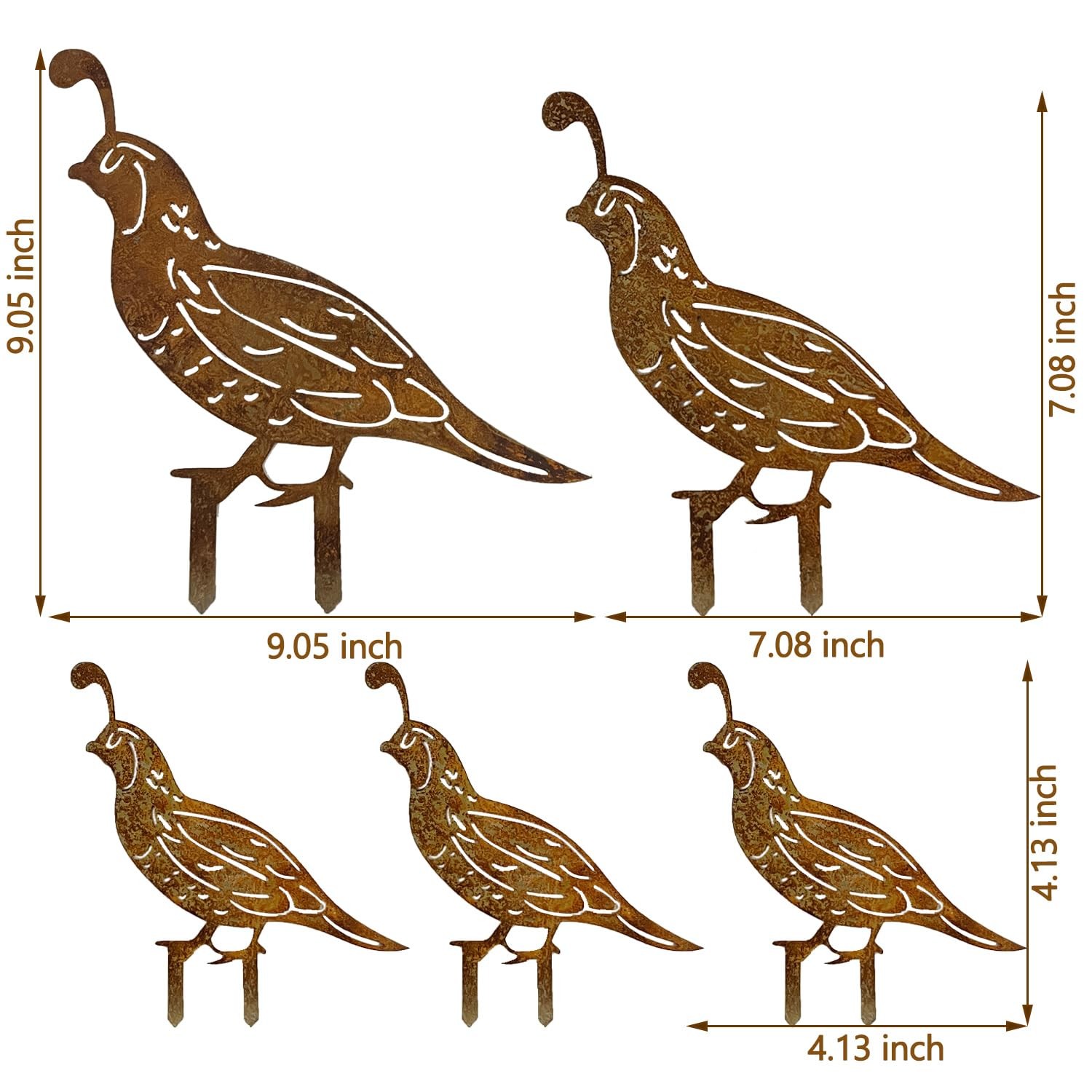 5PCS Rusty Quail Family Decorative Garden Stakes, Metal Birds Yard Decor, Bir…