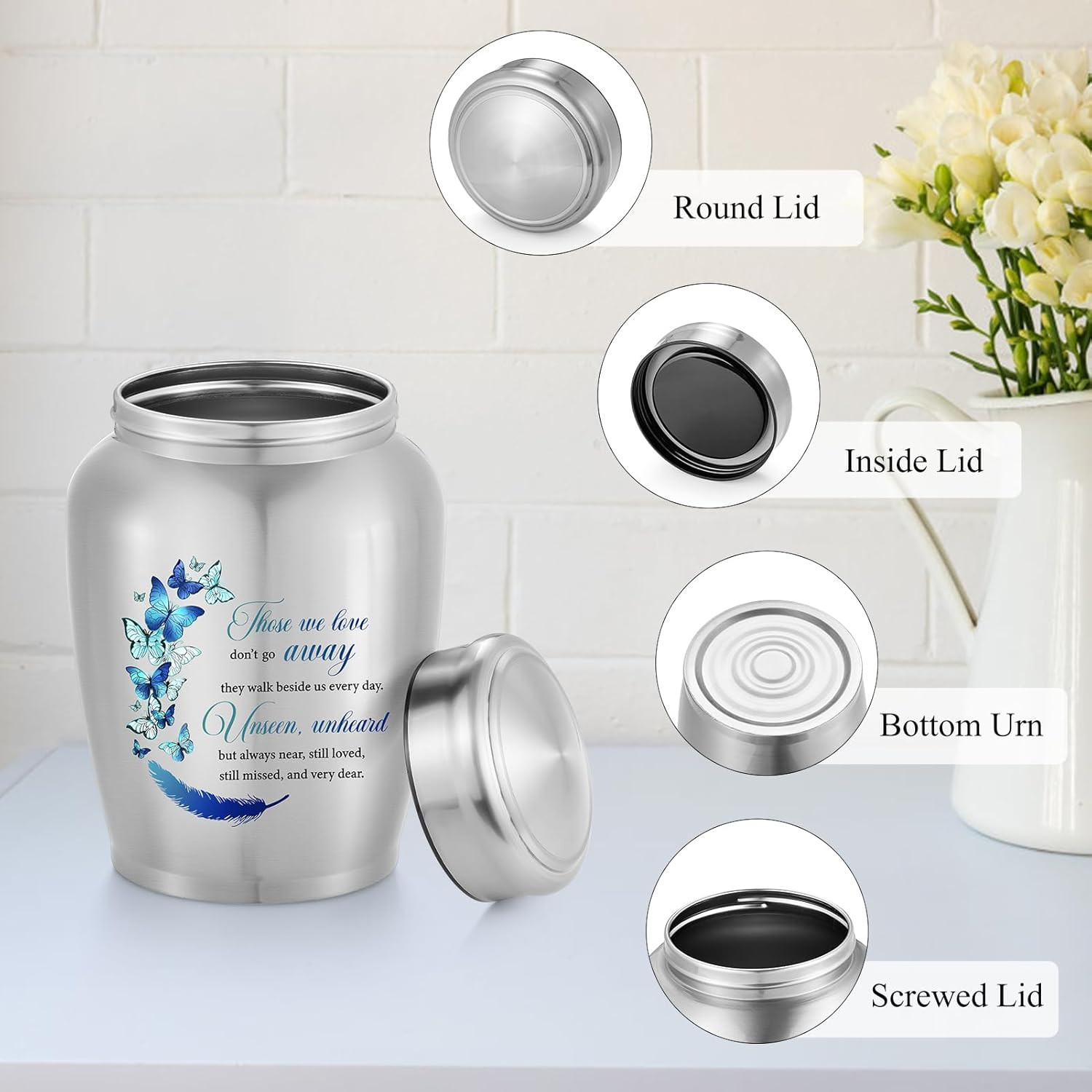 Urns for Human Ashes-Decorative Urns, Stainless Steel Urns Funeral Keepsake for