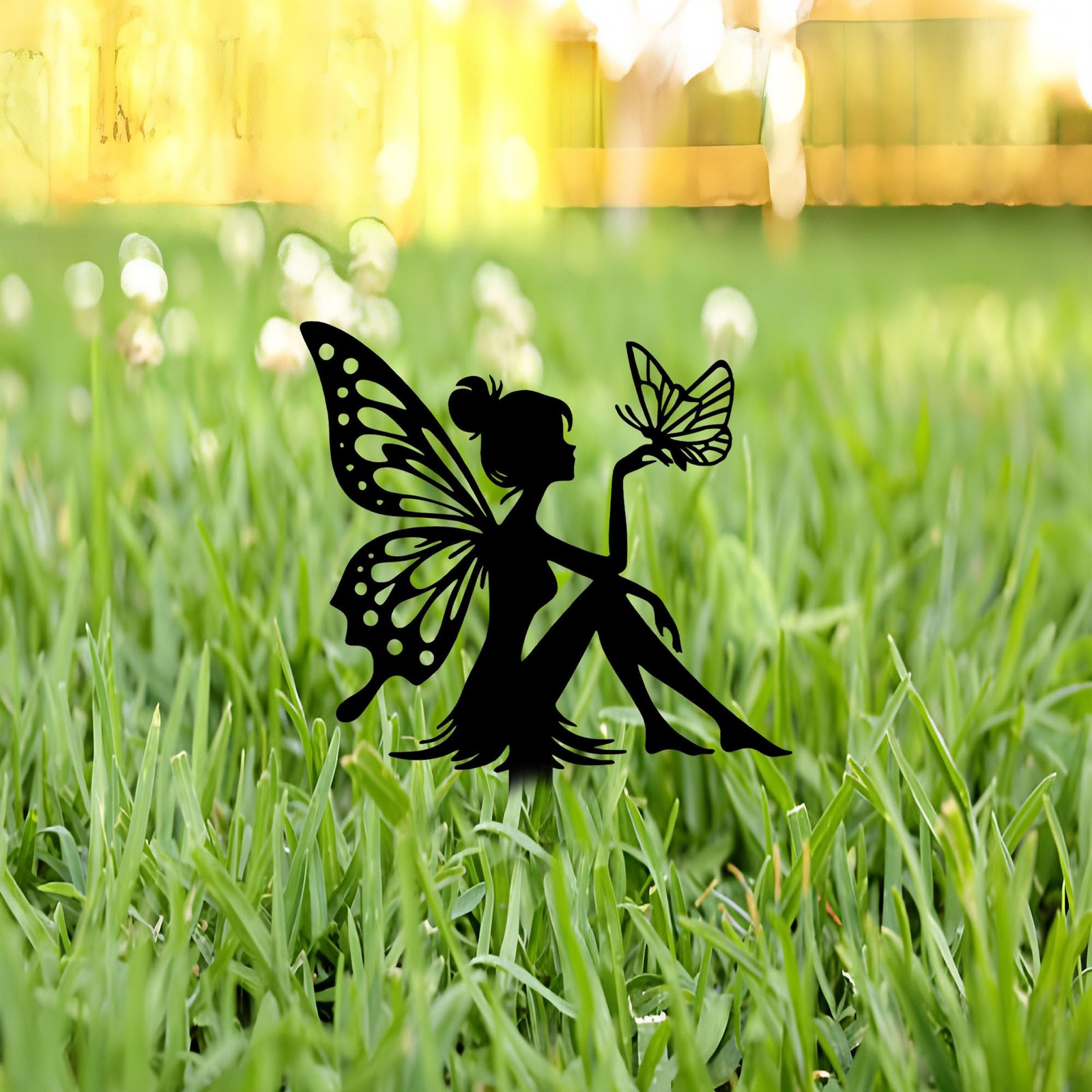 Fairy Butterfly Metal Garden Stake Decor-Black Silhouette Fairy Yard Art for …