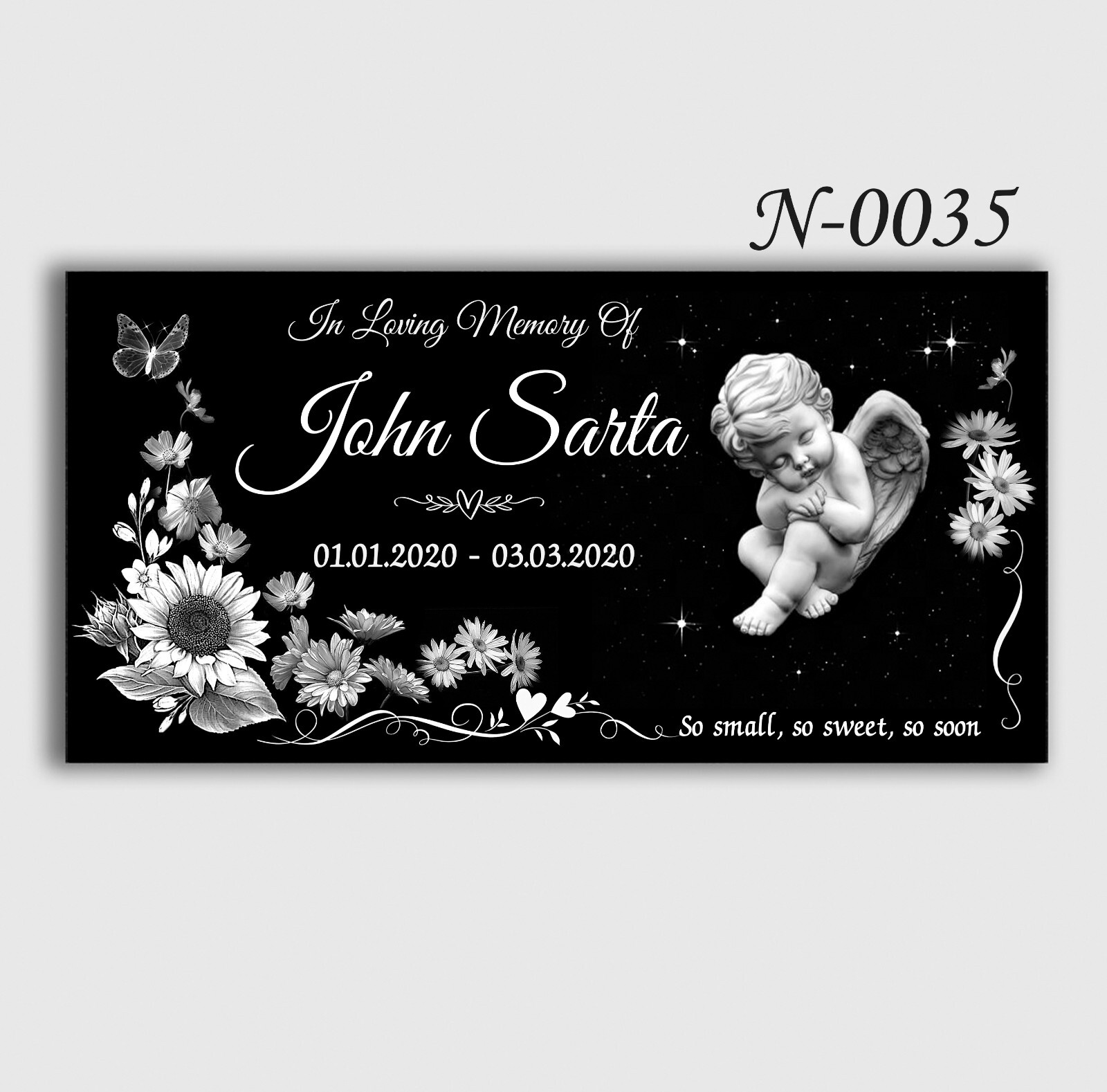 Memorial Headstone 24x12x3/4 inches Human Grave Marker Tombstone Black Granite