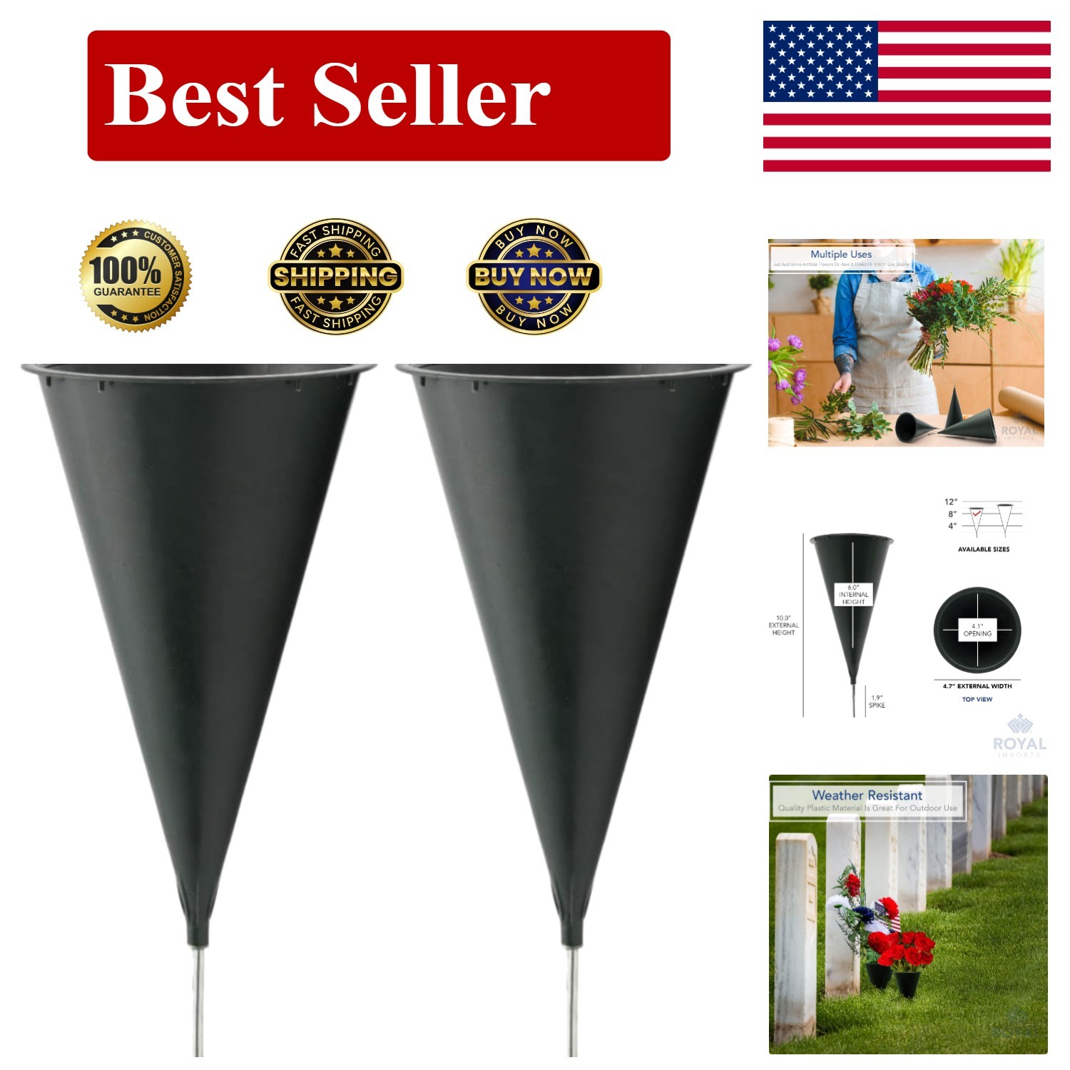 Cemetery Vases for Grave with Spikes Flowers Holder Decorations, Outdoor Memo…