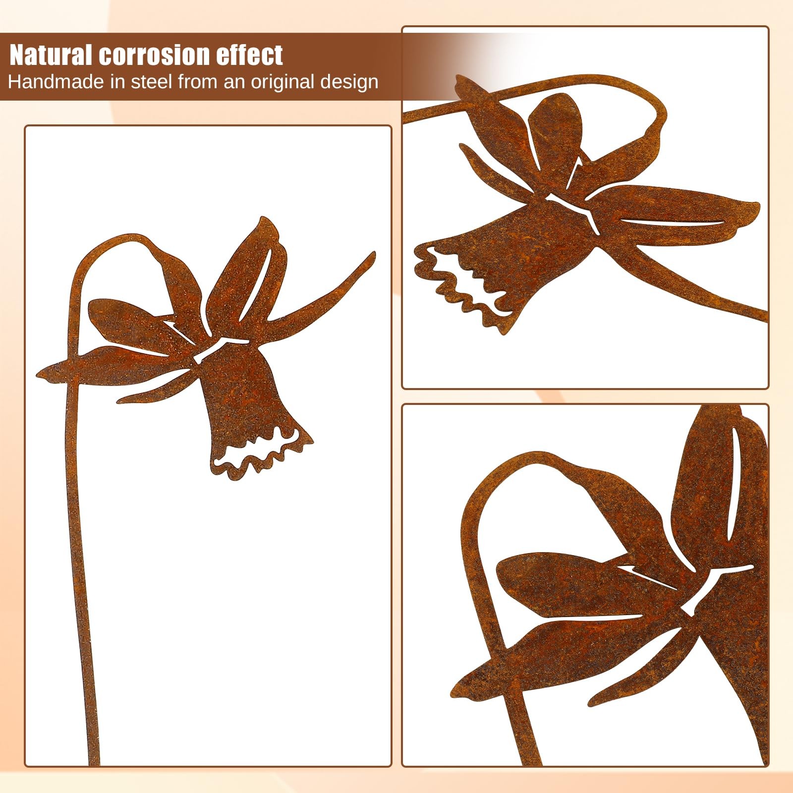 RumonZS 9 Pcs Rusty Metal Flowers Rustic Spring Plants Rusty Metal Garden Sta