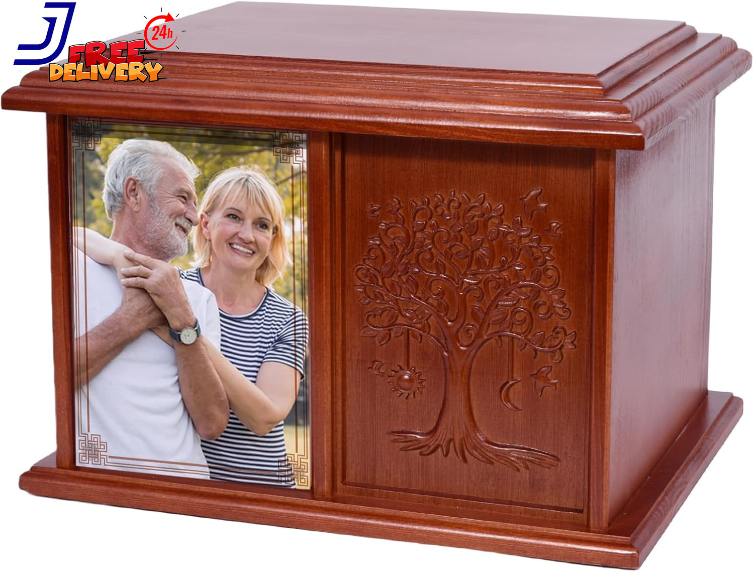 Companion Urn for Two Adults Tree of Life Design, Photo Display Box