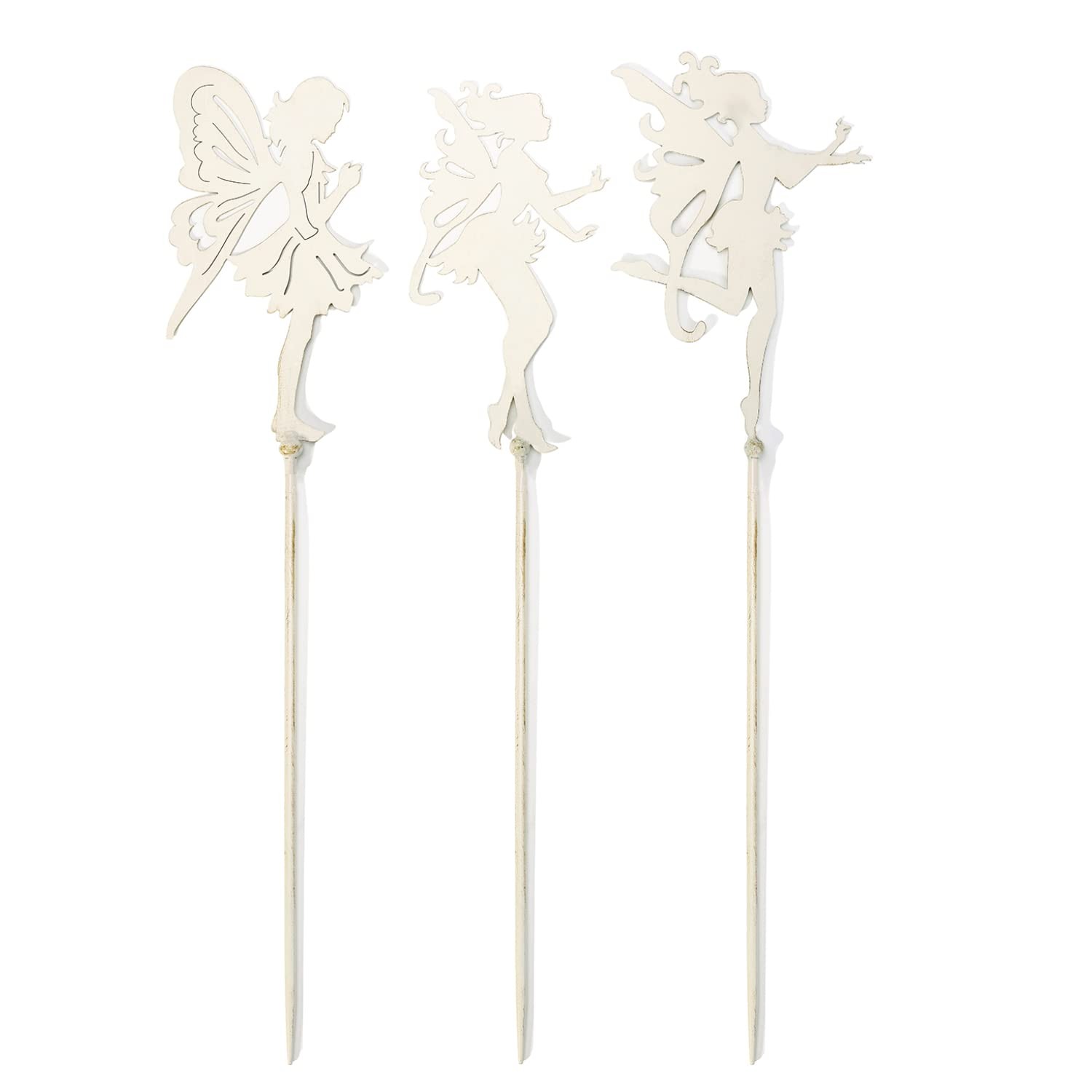 3PC Shabby Chic White Thick Metal Fairies Stakes, 28 Inch Tall Large Angel St…