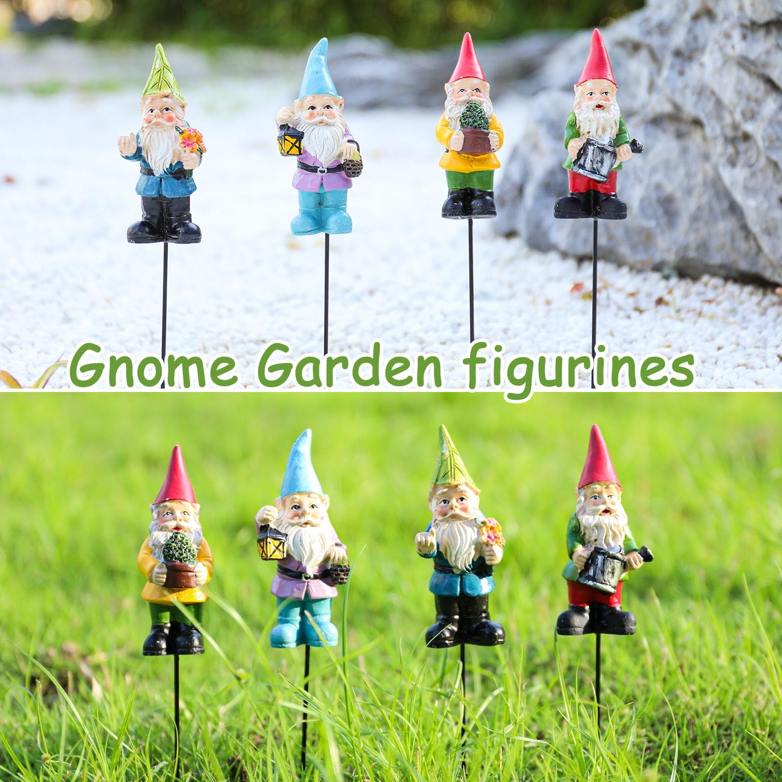 Garden Gnome Statues Set of 4, Resin Miniature Figurines for Outdoor Decor