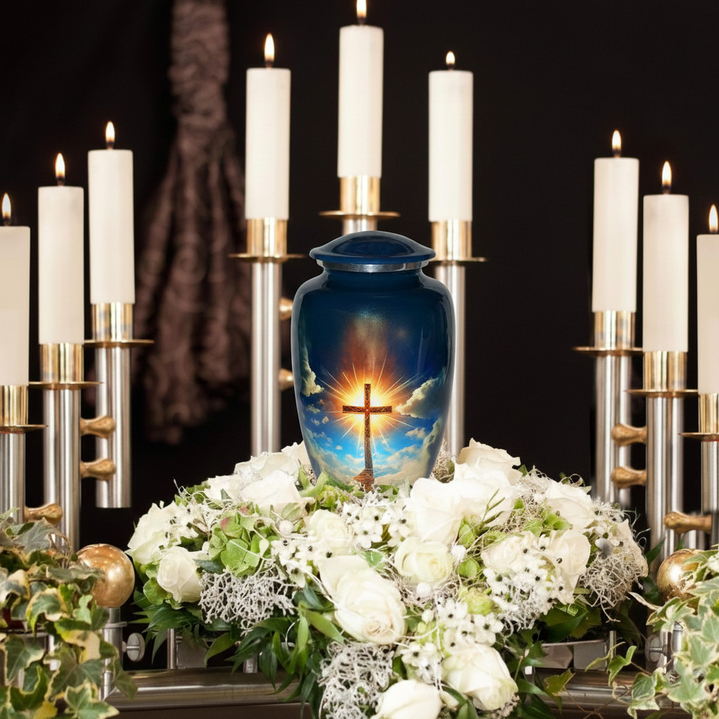 Large Cremation Urn for Human Ashes Handcrafted Funeral Memorial Cross Urn
