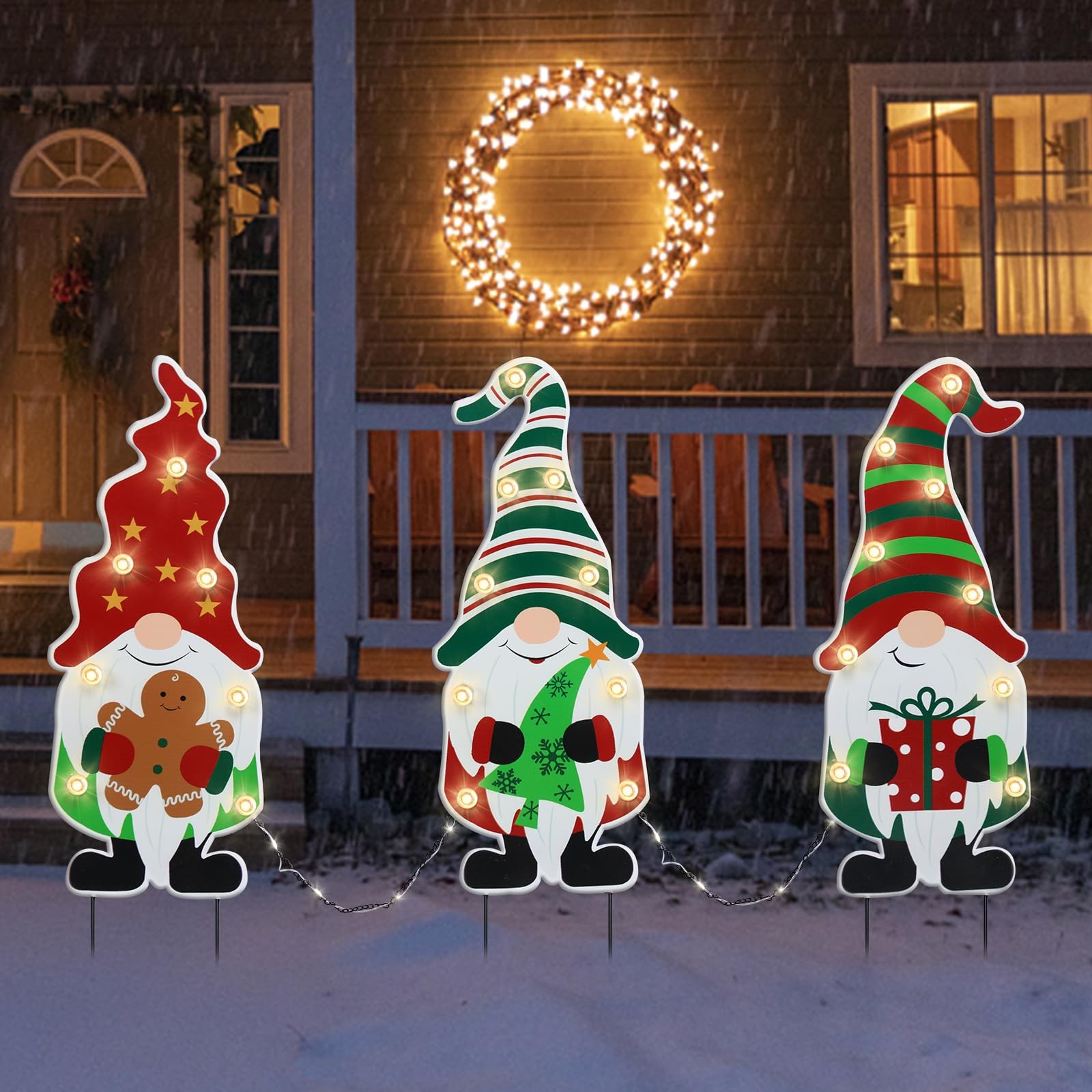 Christmas Yard Sign Decorations Outdoor with Lights Christmas Three Gnomes Ya…