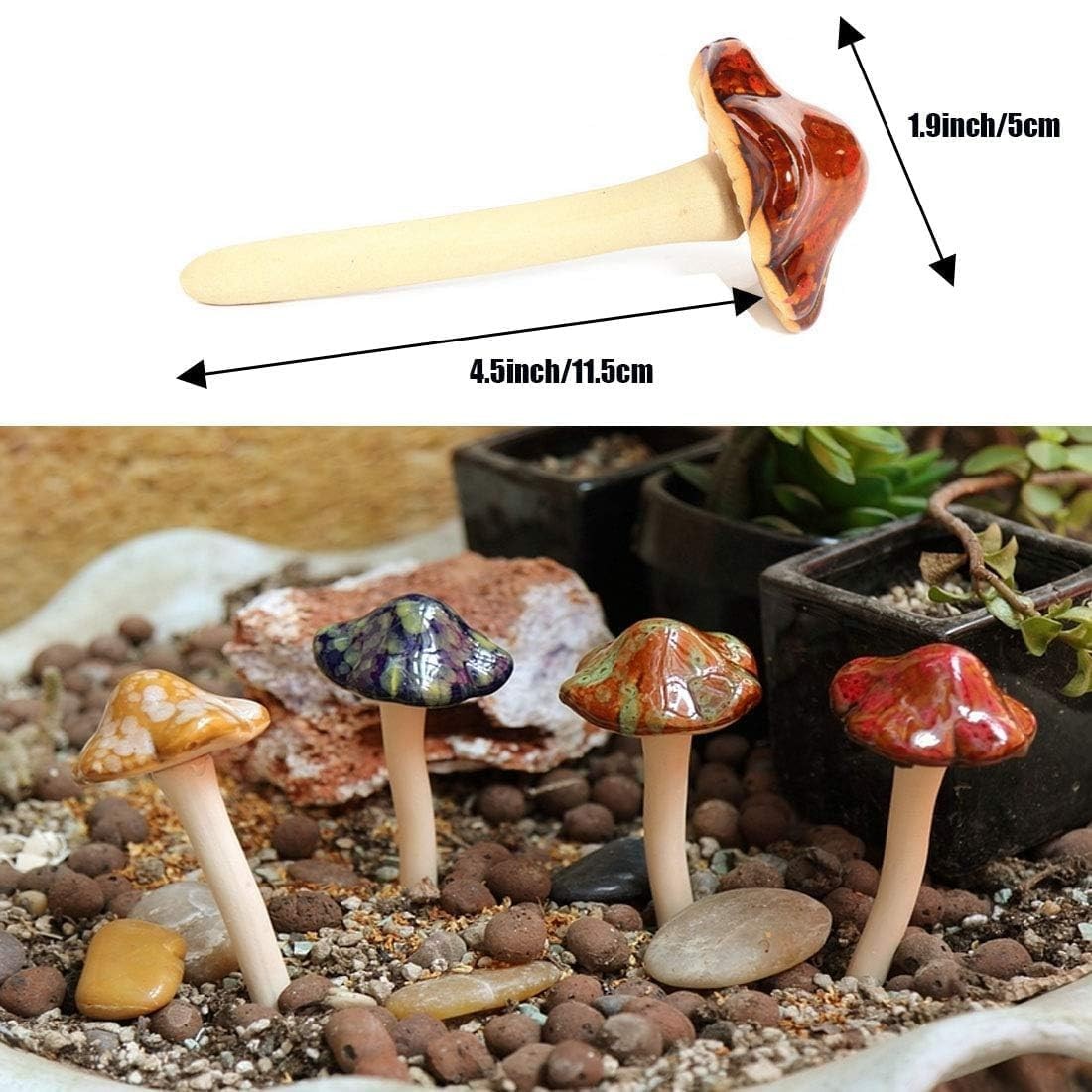 12 Piece Garden Mushrooms – Ceramic for Yard, Fairy Garden Stakes Lawn Orname…
