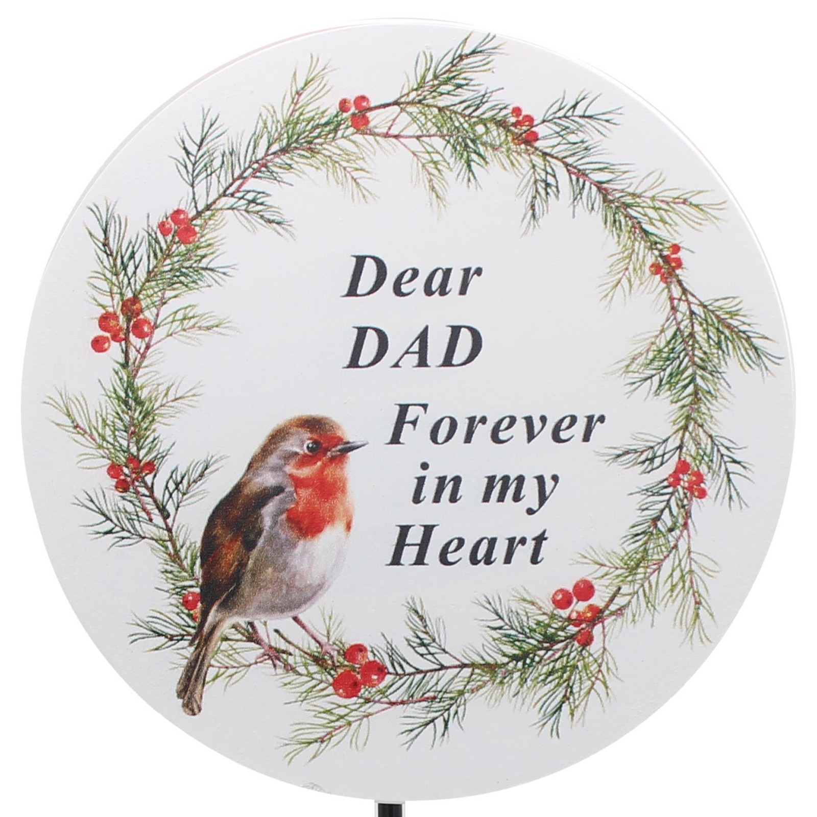 Graveside Memorial Plaque on a Stick with Robin and Wording – Dad