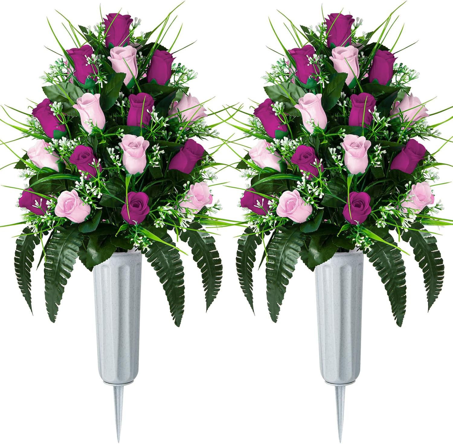 2 Sets Artificial Cemetery Flowers, Grave Decorations Roses, Memorial Flowers Bo