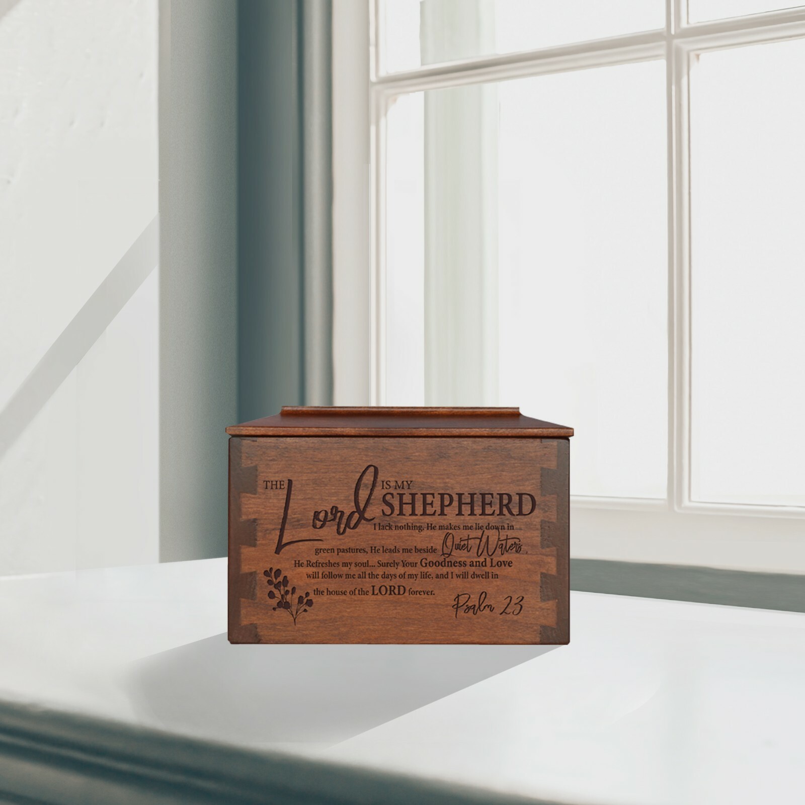 Modern Engraved Dovetail Urn for Human Ashes 7.75in – The Lord Is My Shepherd