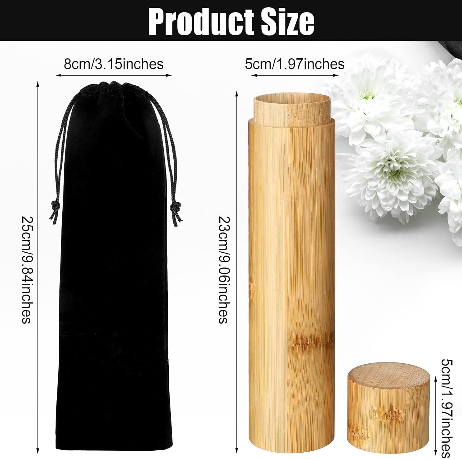 2-Piece Bamboo Scattering Urn Set with Black Velvet Bags for Human & Pet Ashes