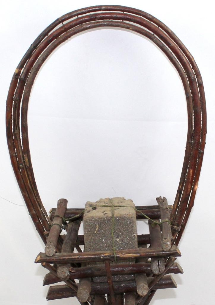 Antique 19th to early 20th Century Primitive Twig Funeral Standing Flower Basket